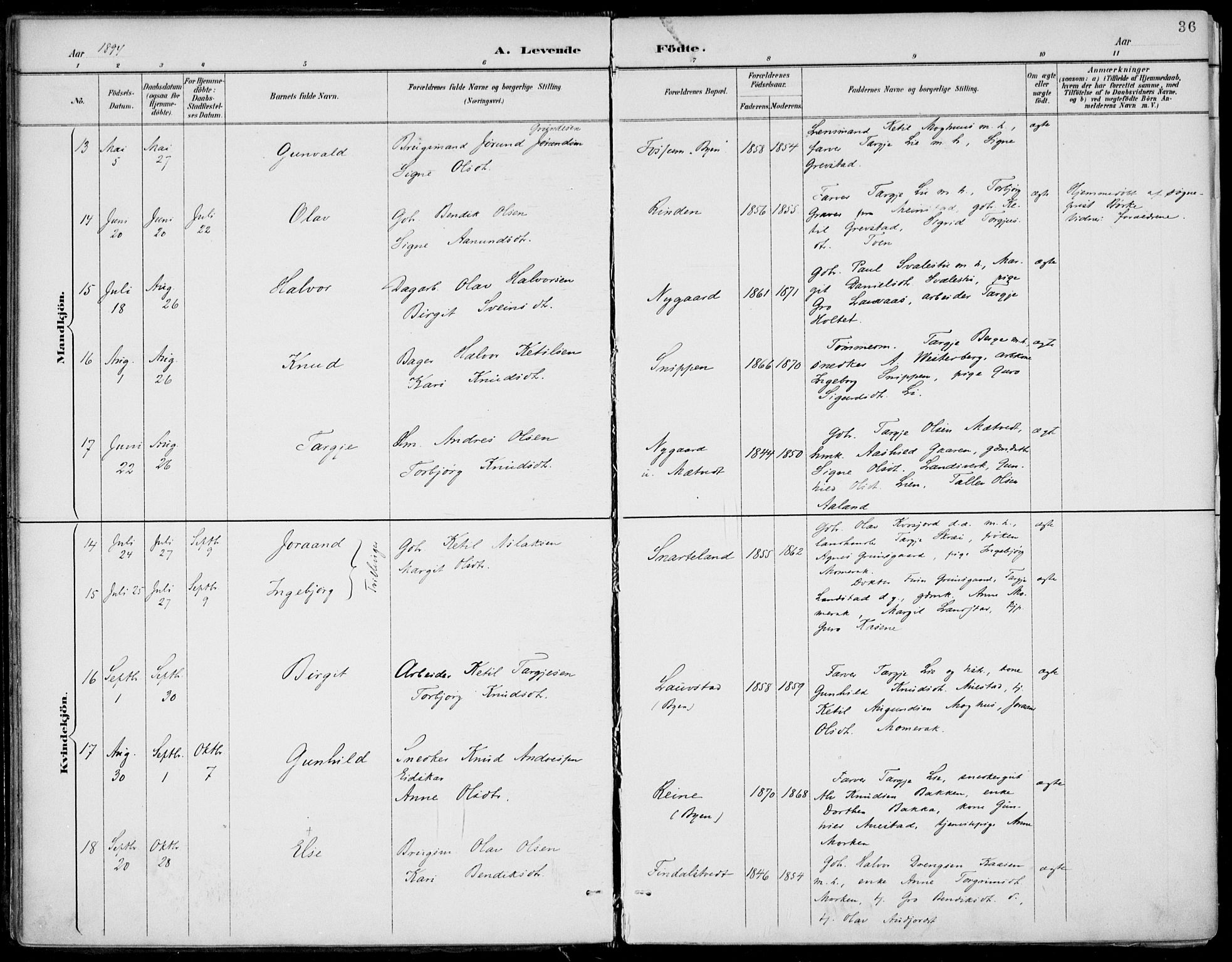 Fyresdal kirkebøker, AV/SAKO-A-263/F/Fa/L0007: Parish register (official) no. I 7, 1887-1914, p. 36