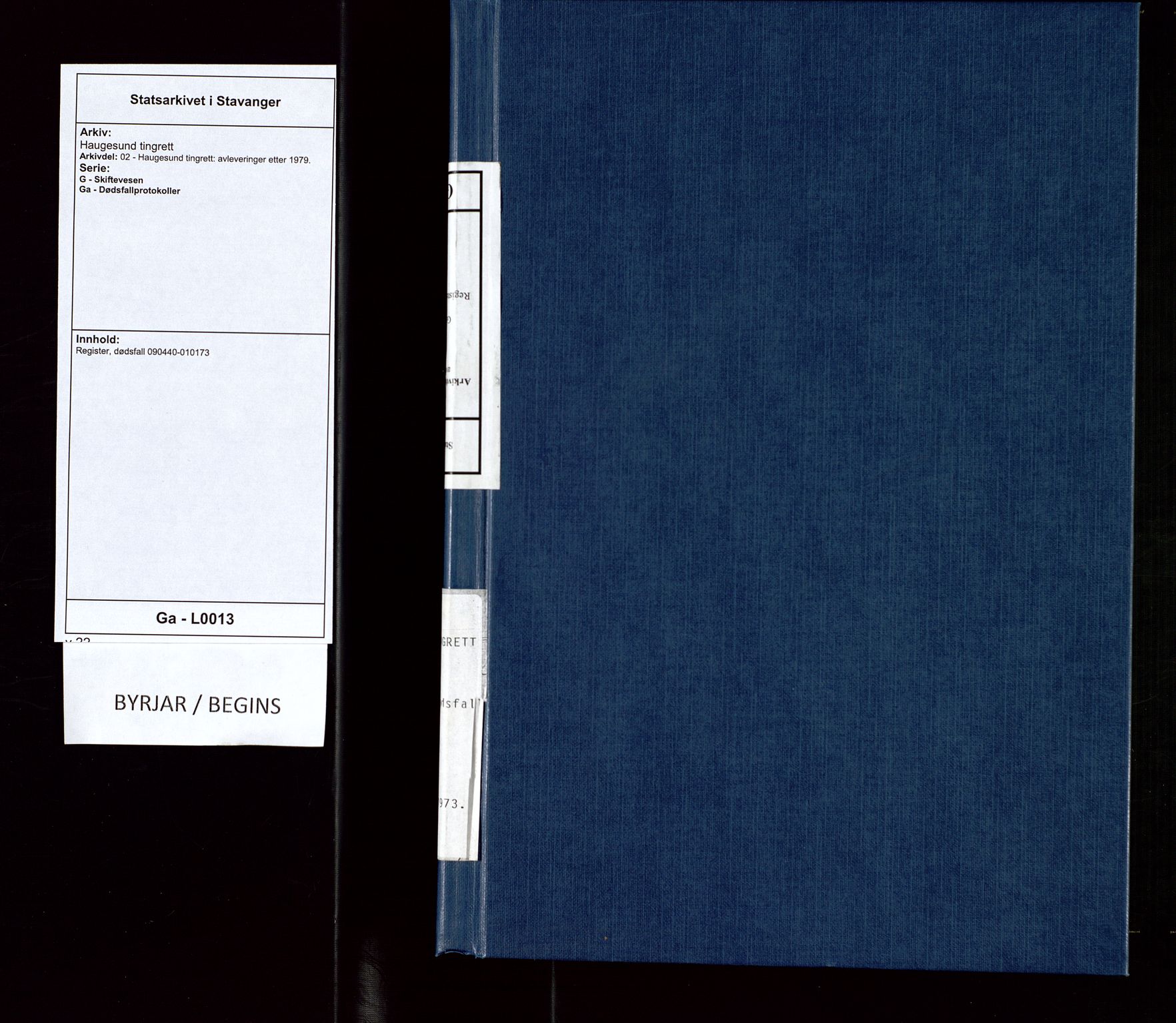 Haugesund tingrett, AV/SAST-A-101415/02/G/Ga/L0013: Register, dødsfall 090440-010173, 1940-1973