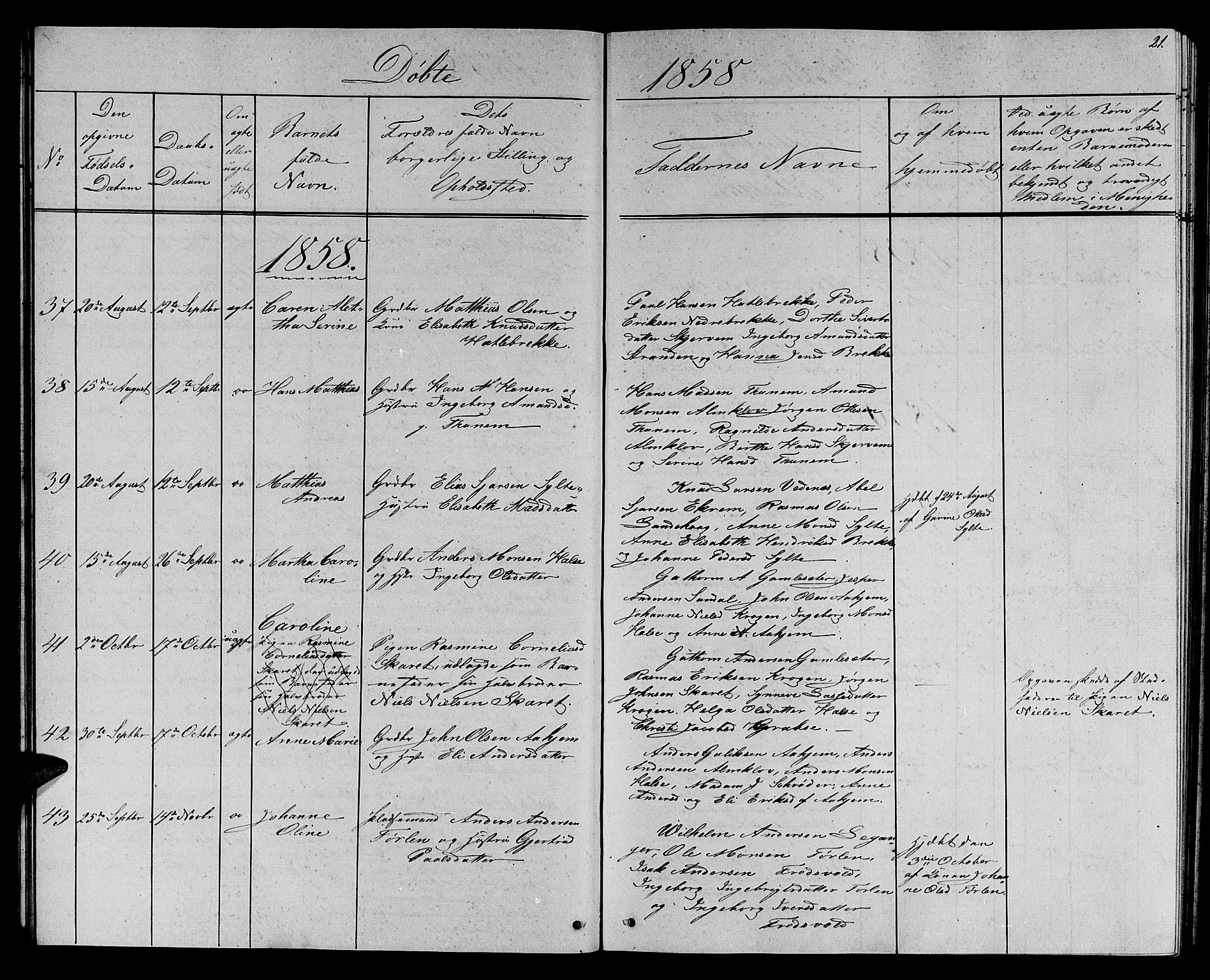 Ministerialprotokoller, klokkerbøker og fødselsregistre - Møre og Romsdal, AV/SAT-A-1454/501/L0015: Parish register (copy) no. 501C01, 1854-1867, p. 21