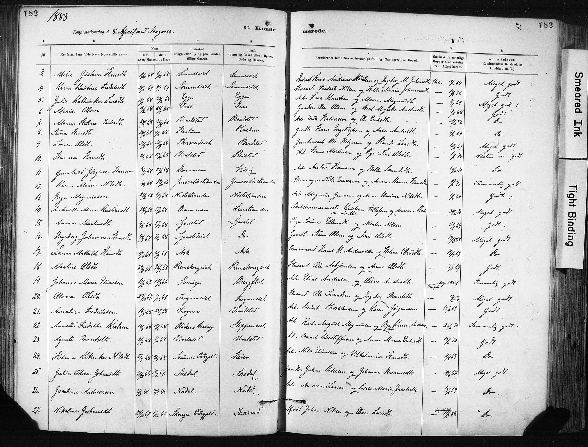 Lier kirkebøker, AV/SAKO-A-230/F/Fa/L0015: Parish register (official) no. I 15, 1883-1894, p. 182