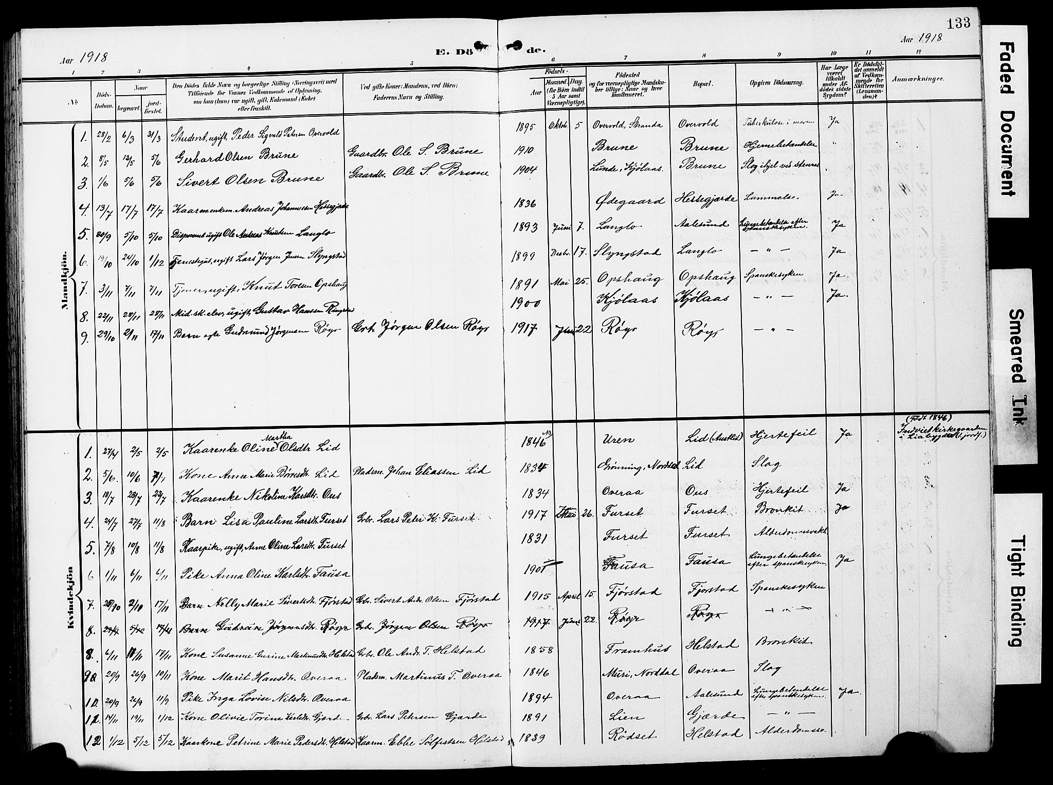 Ministerialprotokoller, klokkerbøker og fødselsregistre - Møre og Romsdal, SAT/A-1454/520/L0293: Parish register (copy) no. 520C05, 1902-1923, p. 133