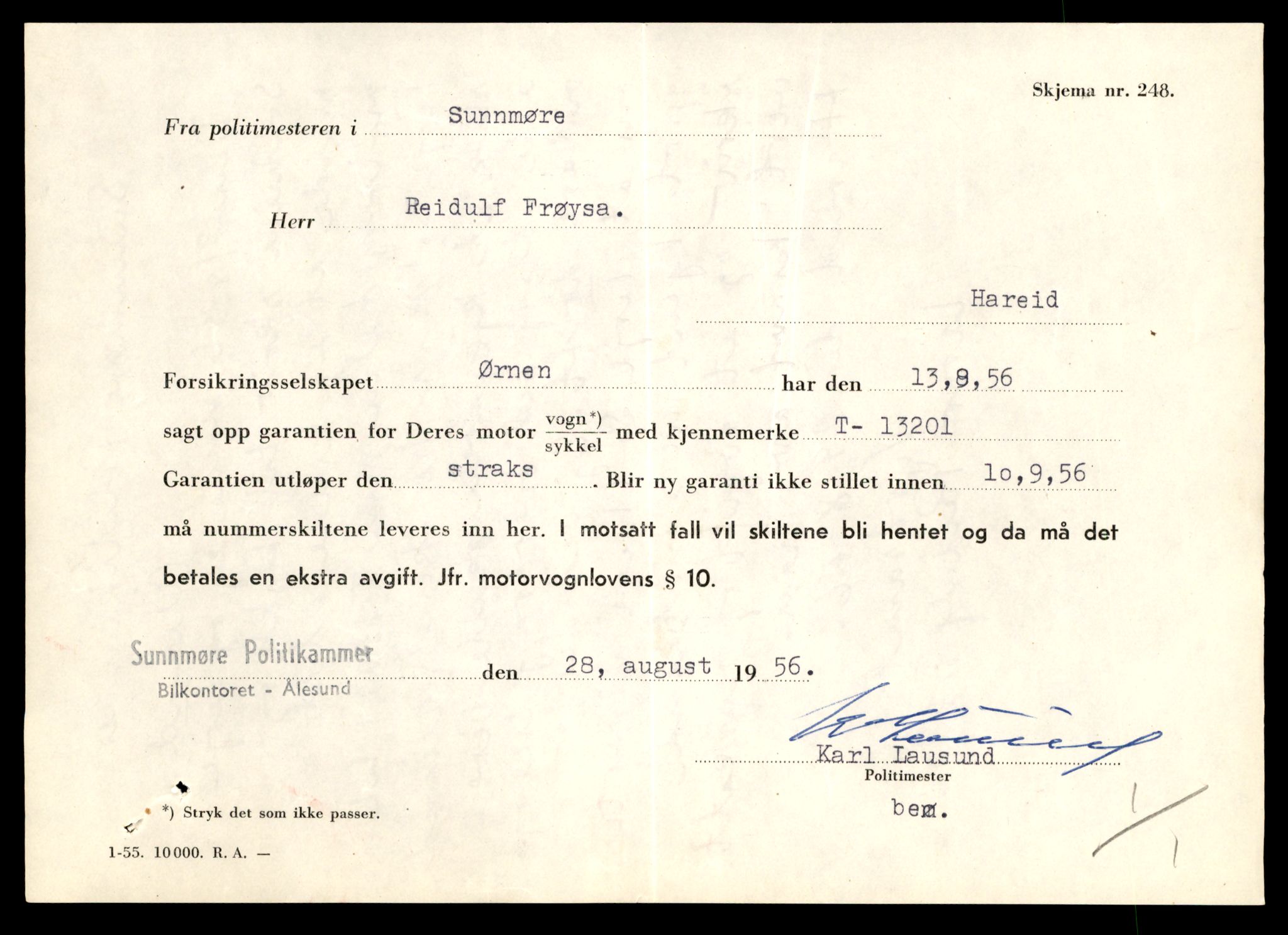 Møre og Romsdal vegkontor - Ålesund trafikkstasjon, AV/SAT-A-4099/F/Fe/L0036: Registreringskort for kjøretøy T 12831 - T 13030, 1927-1998, p. 3002