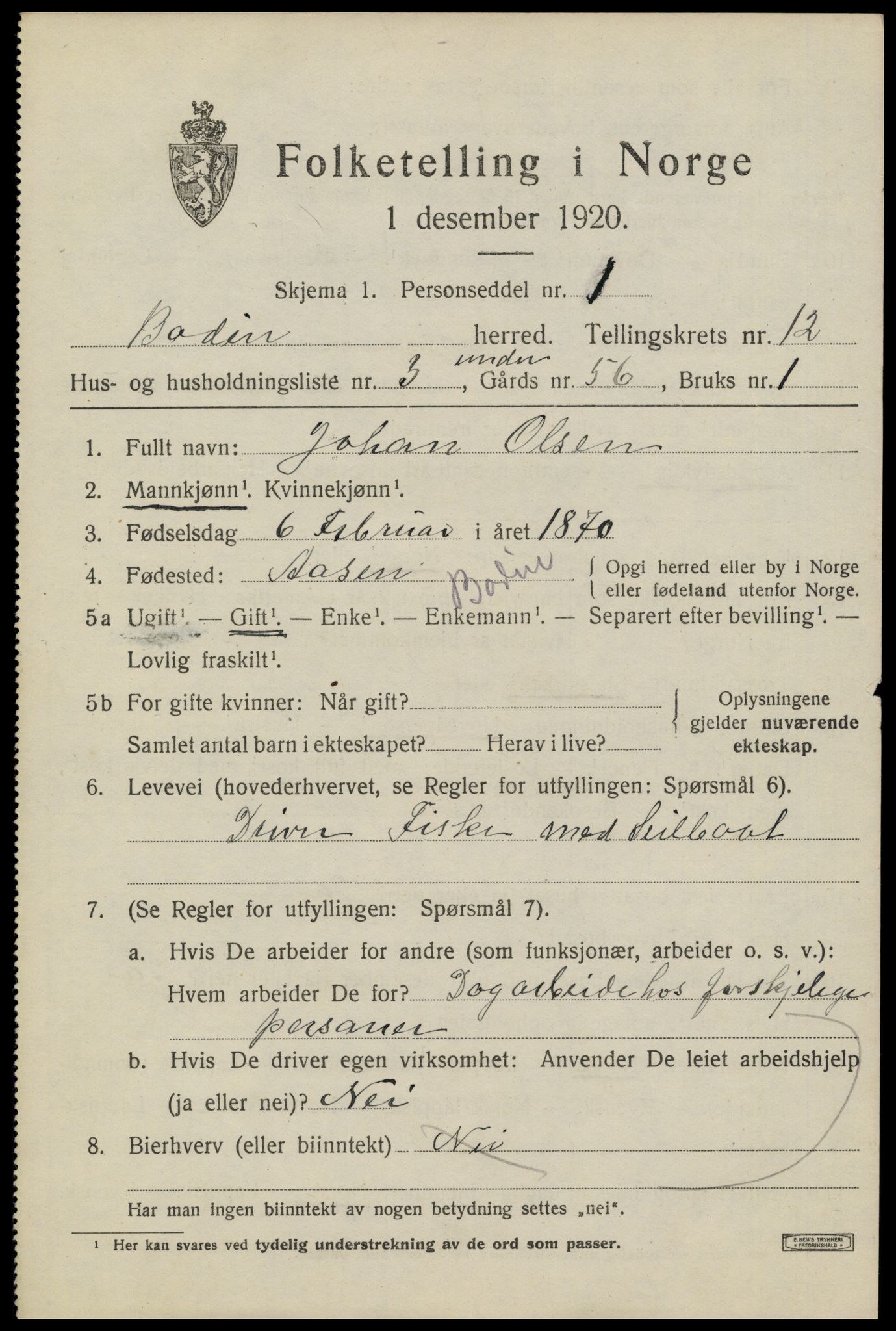 SAT, 1920 census for Bodin, 1920, p. 8448