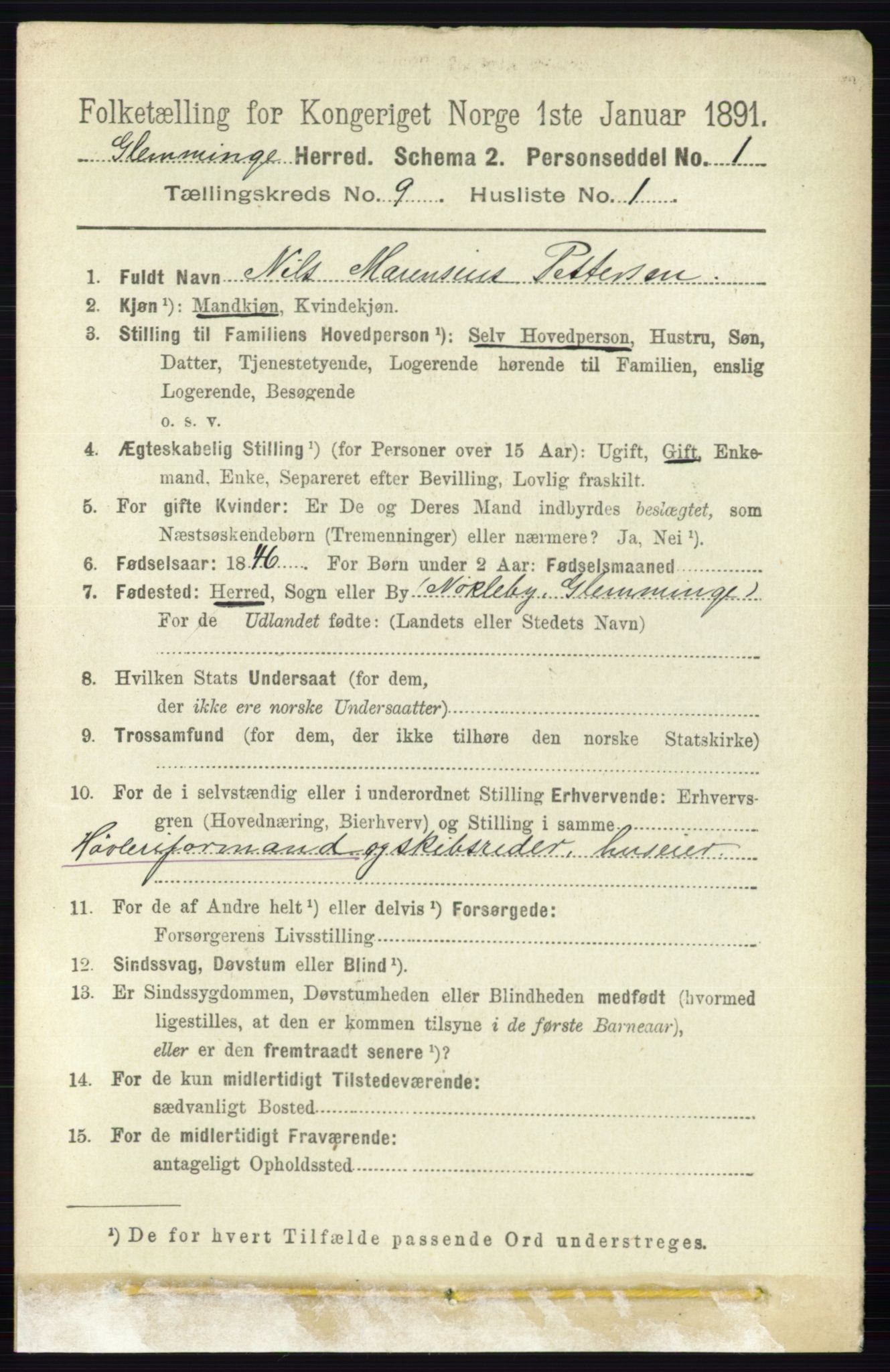 RA, 1891 census for 0132 Glemmen, 1891, p. 9583