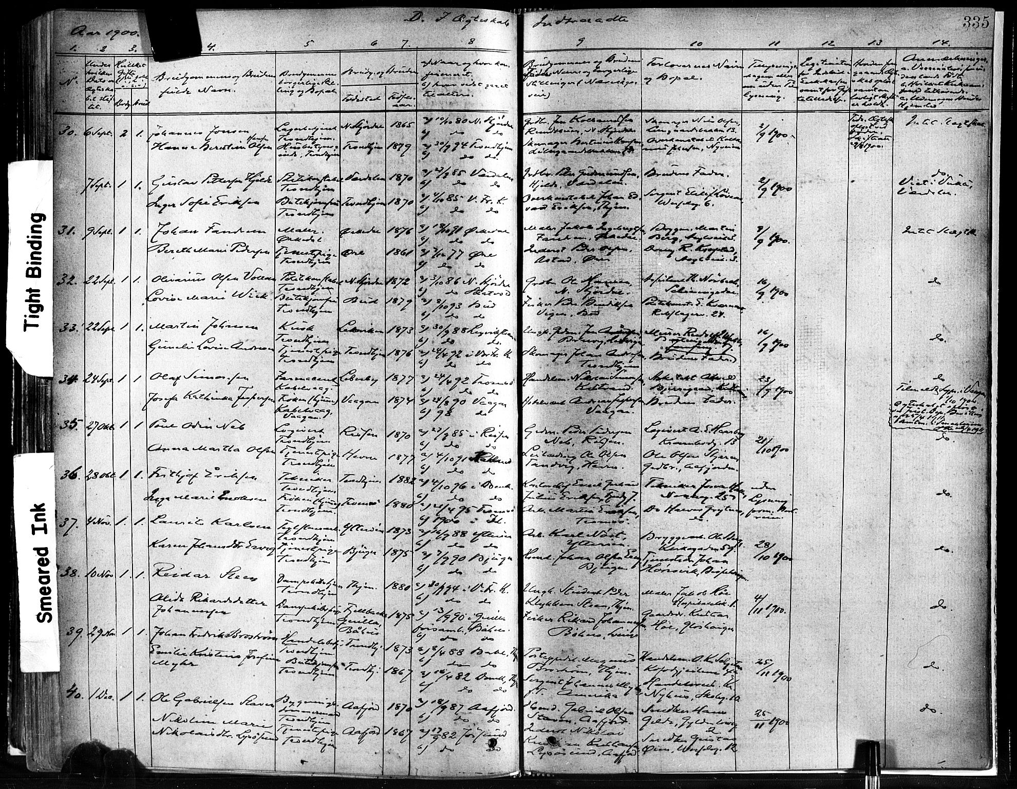 Ministerialprotokoller, klokkerbøker og fødselsregistre - Sør-Trøndelag, SAT/A-1456/602/L0119: Parish register (official) no. 602A17, 1880-1901, p. 335