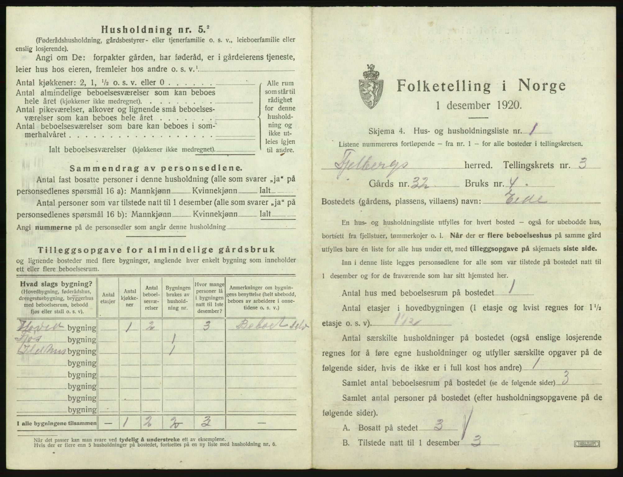 SAB, 1920 census for Fjelberg, 1920, p. 125