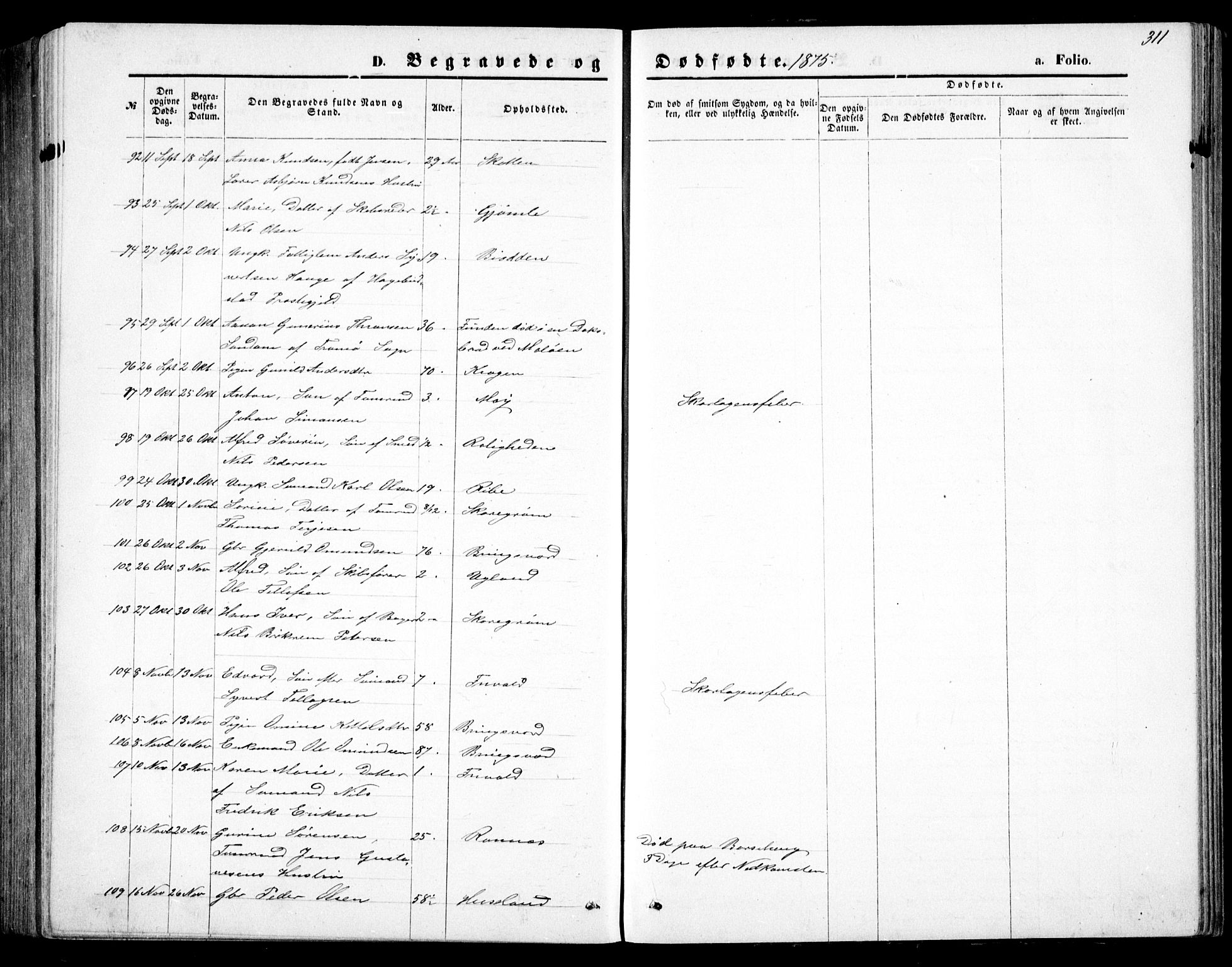 Fjære sokneprestkontor, AV/SAK-1111-0011/F/Fb/L0010: Parish register (copy) no. B 10, 1871-1880, p. 311