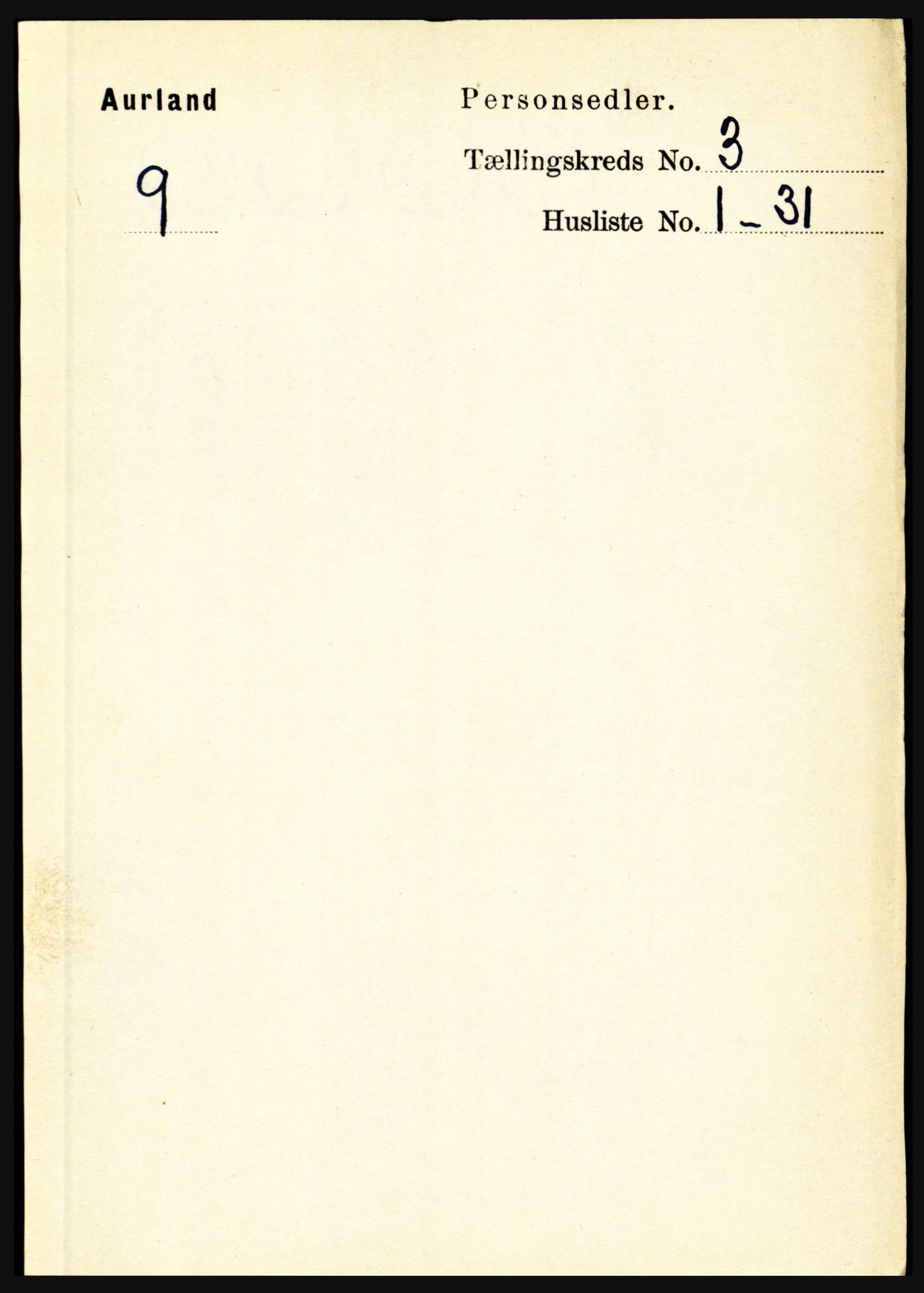 RA, 1891 census for 1421 Aurland, 1891, p. 942