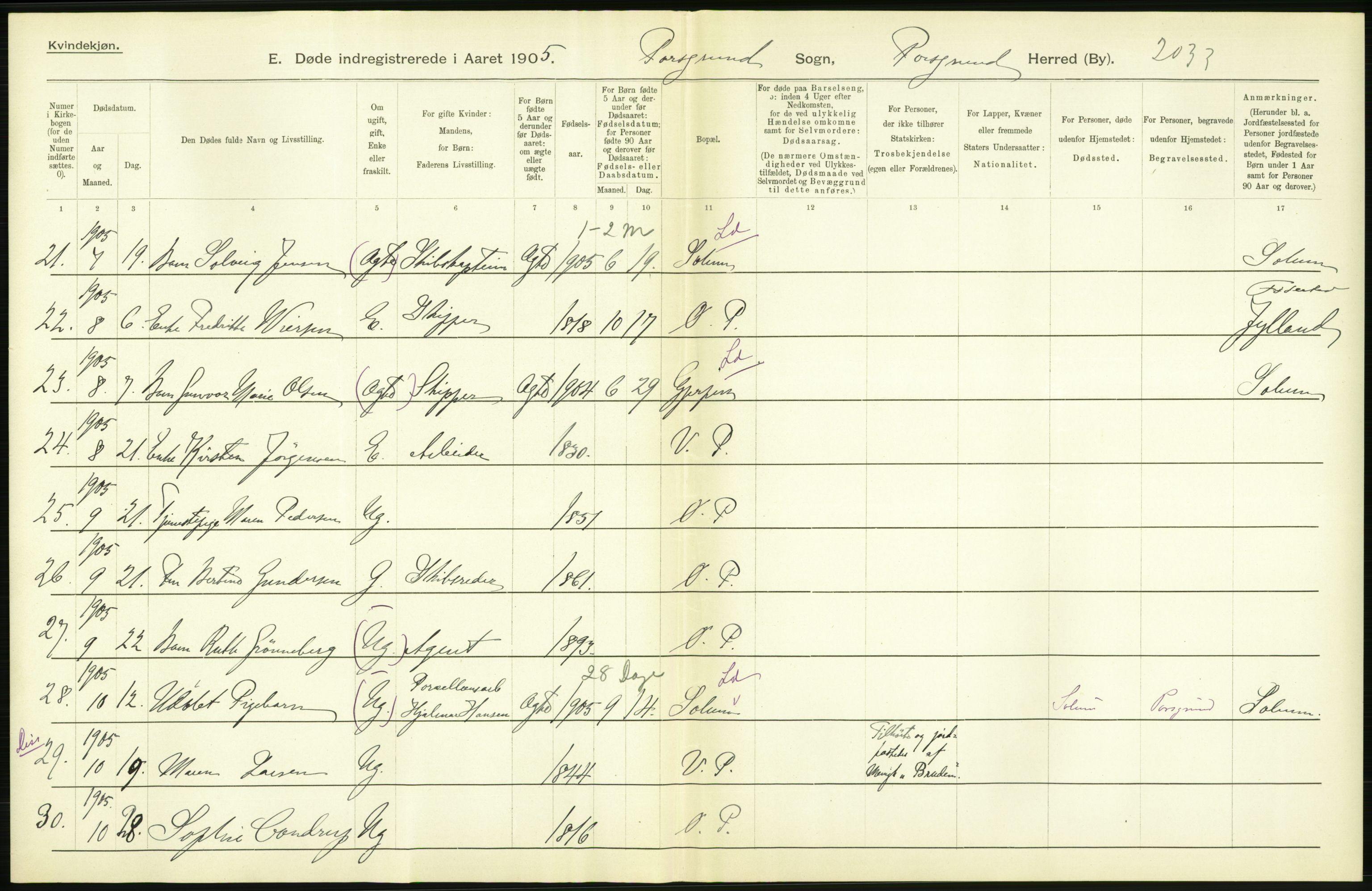 Statistisk sentralbyrå, Sosiodemografiske emner, Befolkning, AV/RA-S-2228/D/Df/Dfa/Dfac/L0043: Bratsberg - Lister og Mandals amt: Levendefødte menn og kvinner, gifte, døde, dødfødte. Byer., 1905, p. 280