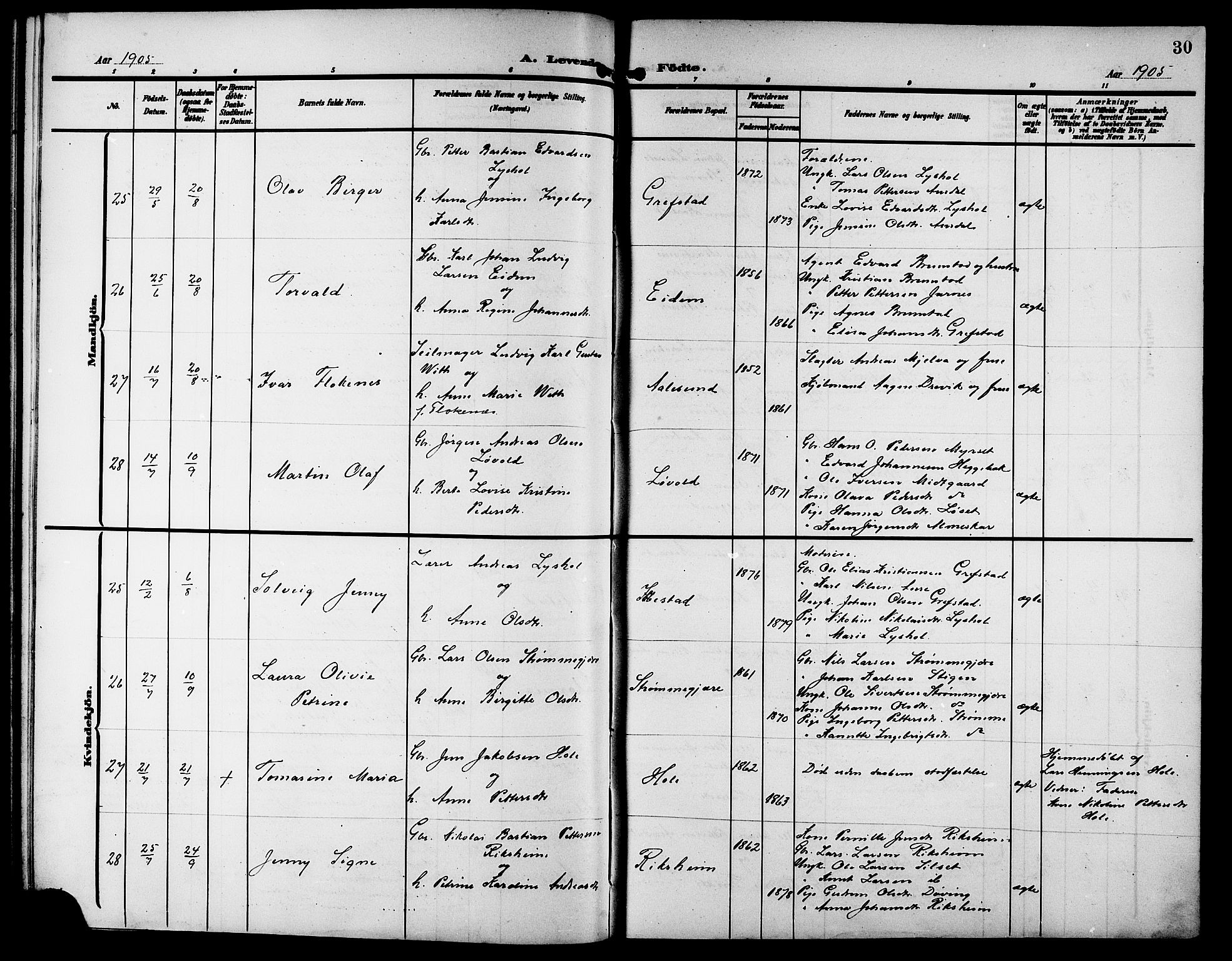 Ministerialprotokoller, klokkerbøker og fødselsregistre - Møre og Romsdal, AV/SAT-A-1454/523/L0341: Parish register (copy) no. 523C04, 1903-1916, p. 30