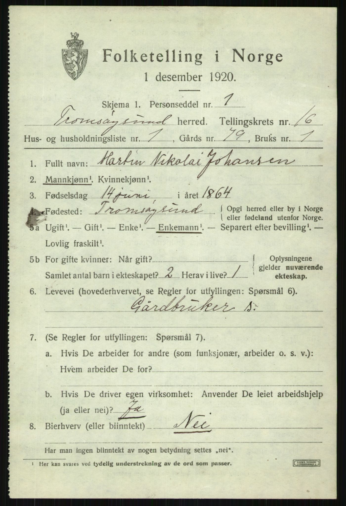 SATØ, 1920 census for Tromsøysund, 1920, p. 9380