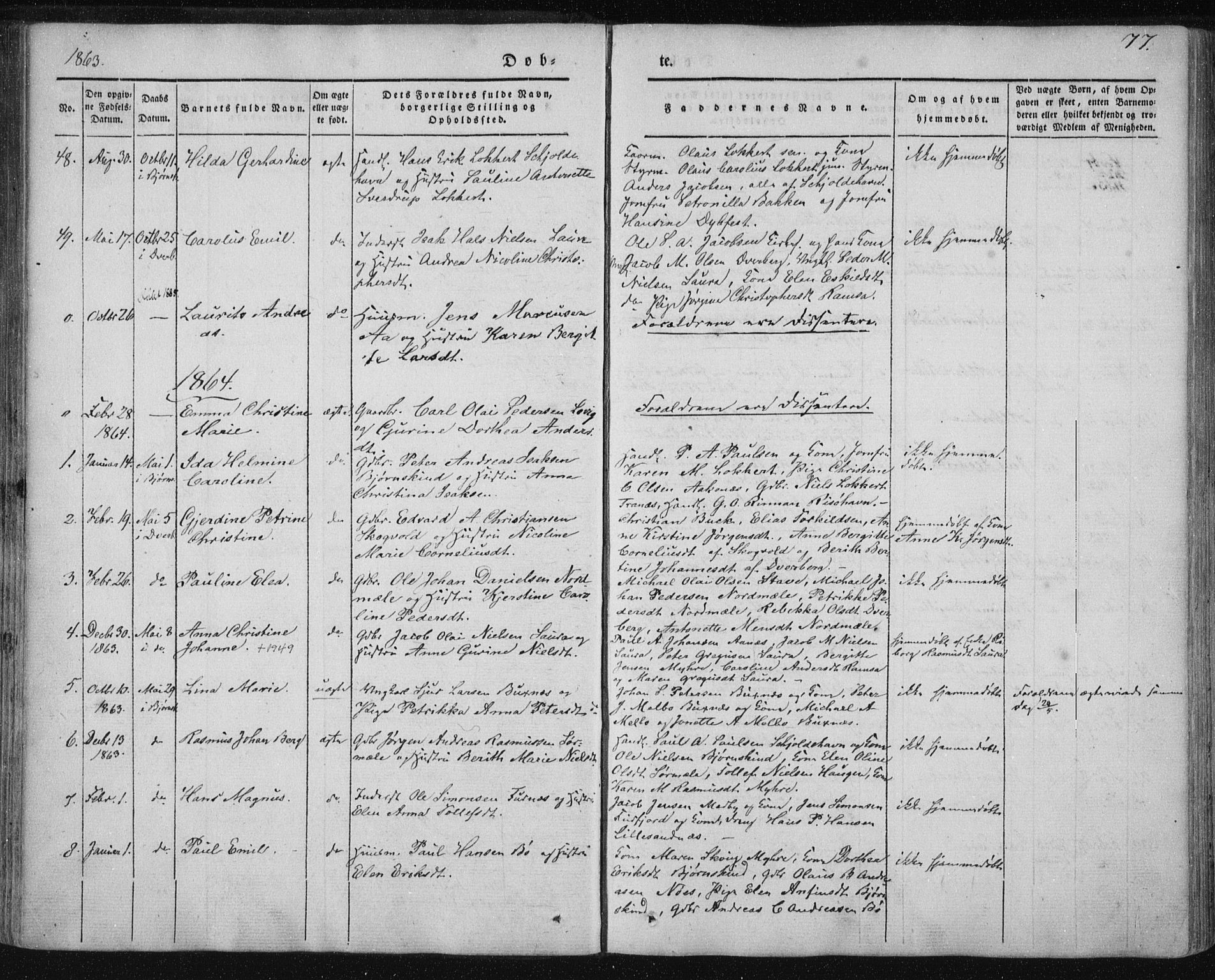 Ministerialprotokoller, klokkerbøker og fødselsregistre - Nordland, AV/SAT-A-1459/897/L1396: Parish register (official) no. 897A04, 1842-1866, p. 77