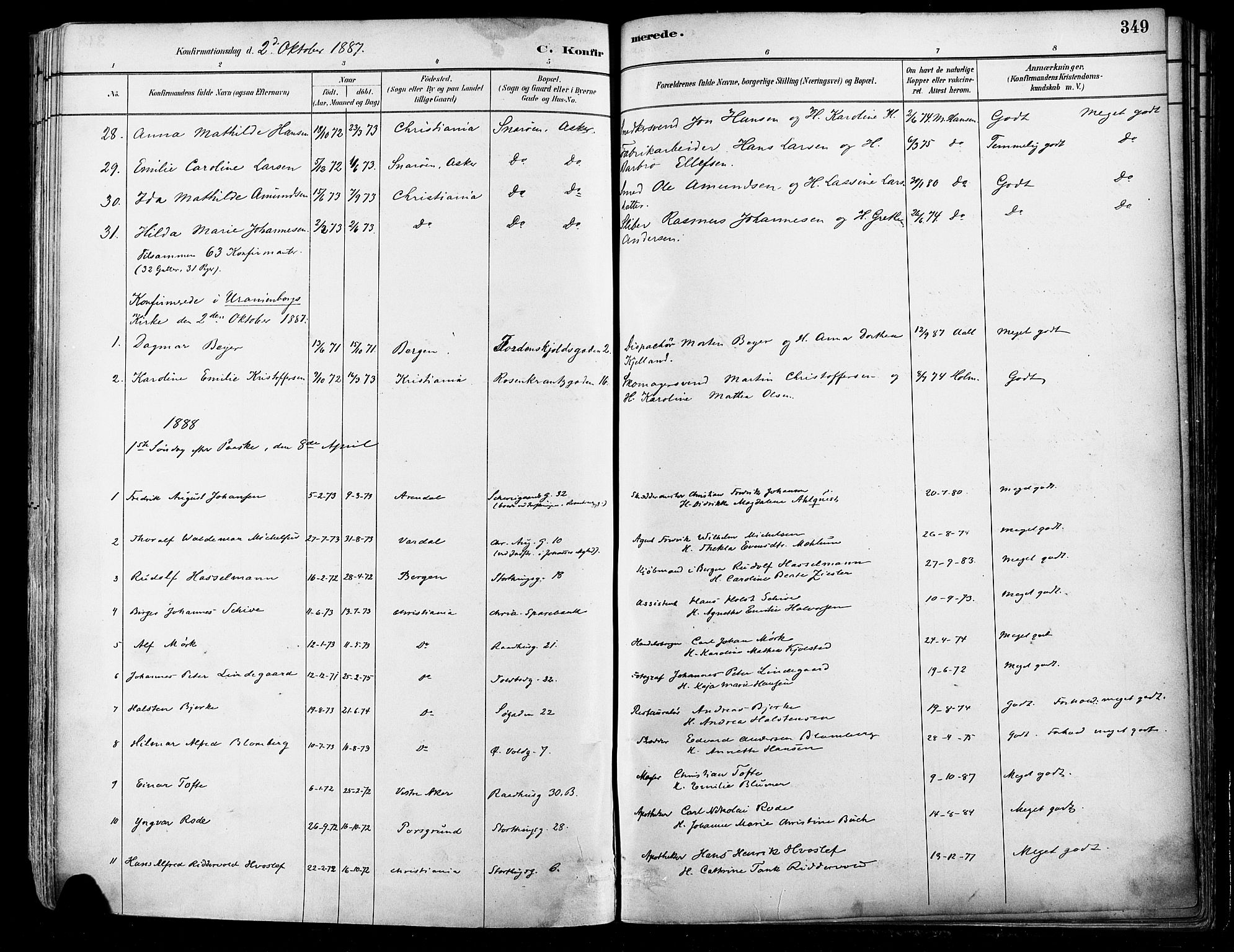 Johannes prestekontor Kirkebøker, SAO/A-10852/F/Fa/L0003: Parish register (official) no. 3, 1882-1896, p. 349