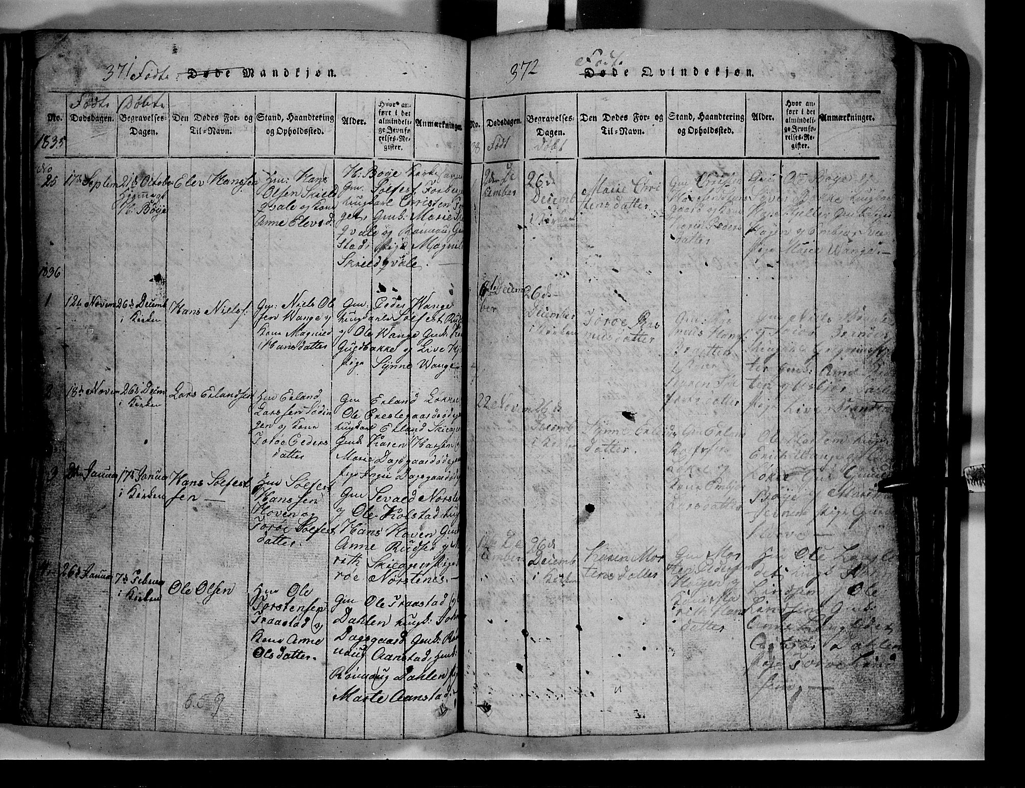 Lom prestekontor, SAH/PREST-070/L/L0003: Parish register (copy) no. 3, 1815-1844, p. 371-372