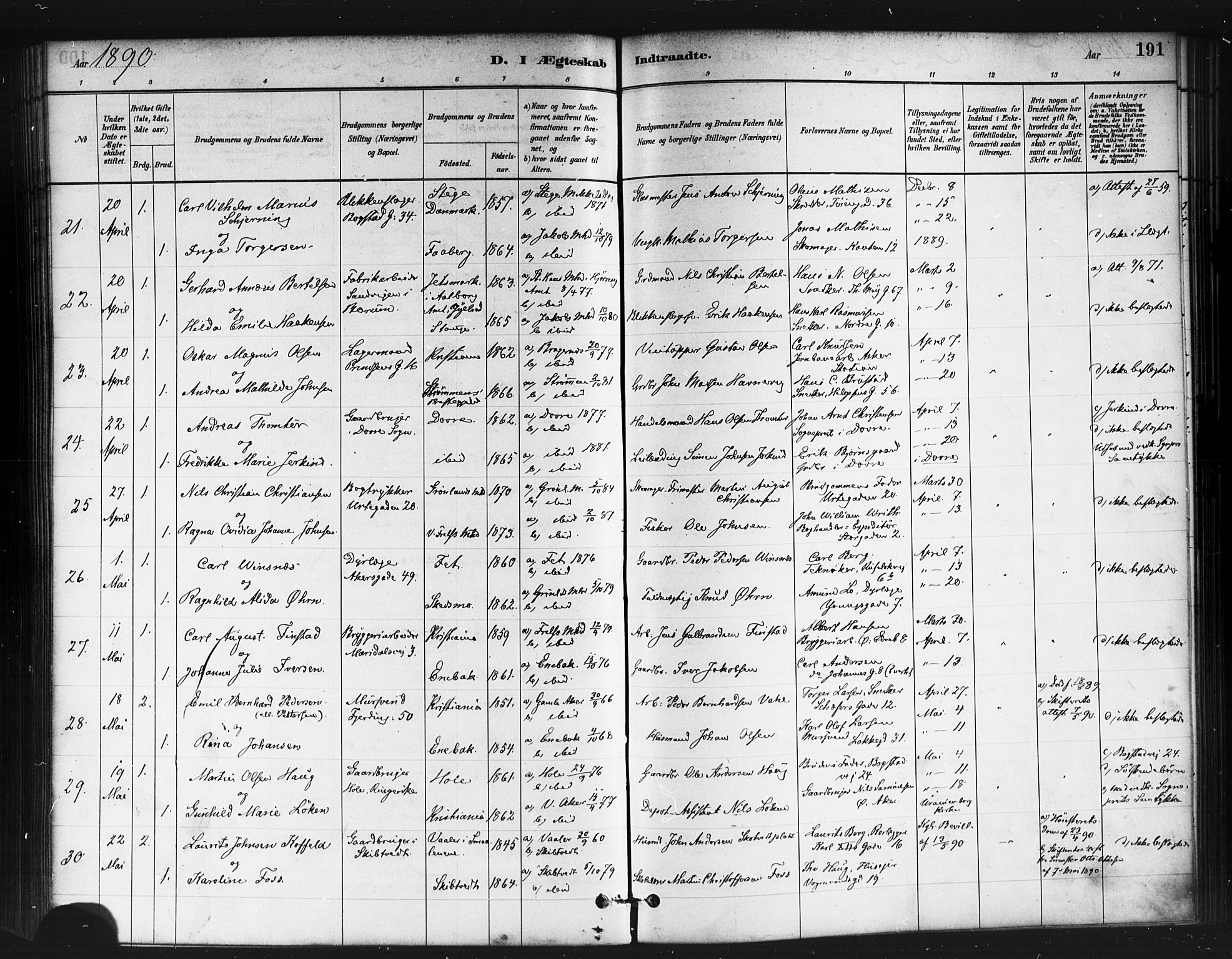 Jakob prestekontor Kirkebøker, AV/SAO-A-10850/F/Fa/L0004: Parish register (official) no. 4, 1880-1894, p. 191