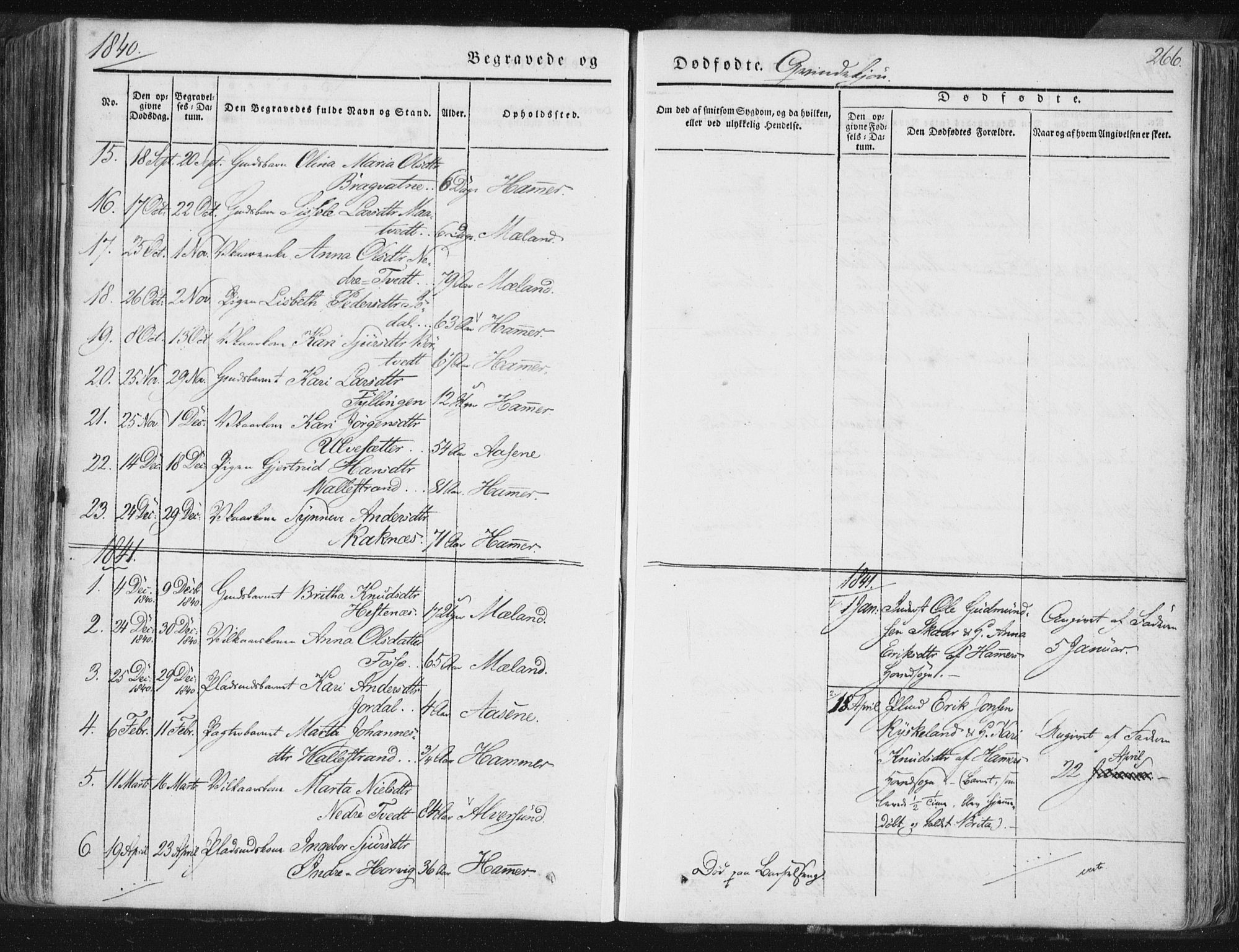 Hamre sokneprestembete, SAB/A-75501/H/Ha/Haa/Haaa/L0012: Parish register (official) no. A 12, 1834-1845, p. 266