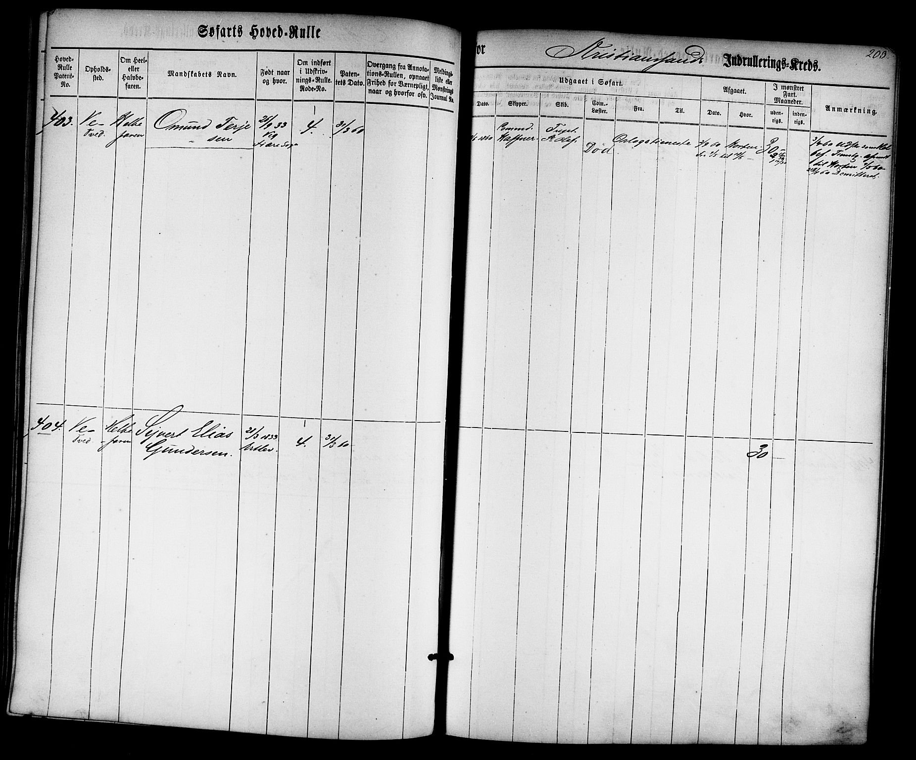 Kristiansand mønstringskrets, AV/SAK-2031-0015/F/Fb/L0025: Hovedrulle nr 1-766, dublett, J-4, 1860-1870, p. 210