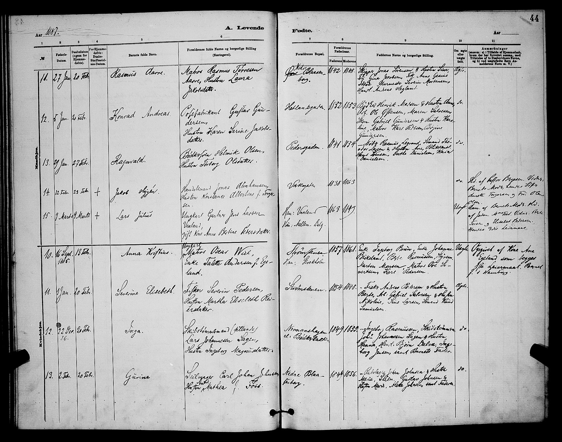 St. Johannes sokneprestkontor, SAST/A-101814/001/30/30BB/L0001: Parish register (copy) no. B 1, 1885-1897, p. 44