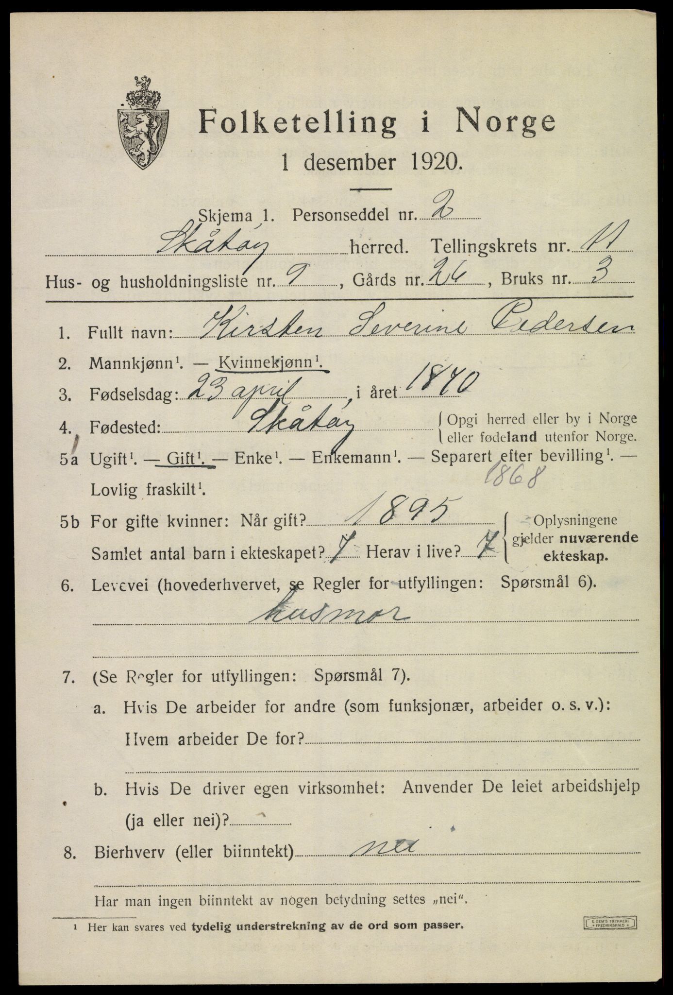 SAKO, 1920 census for Skåtøy, 1920, p. 7808