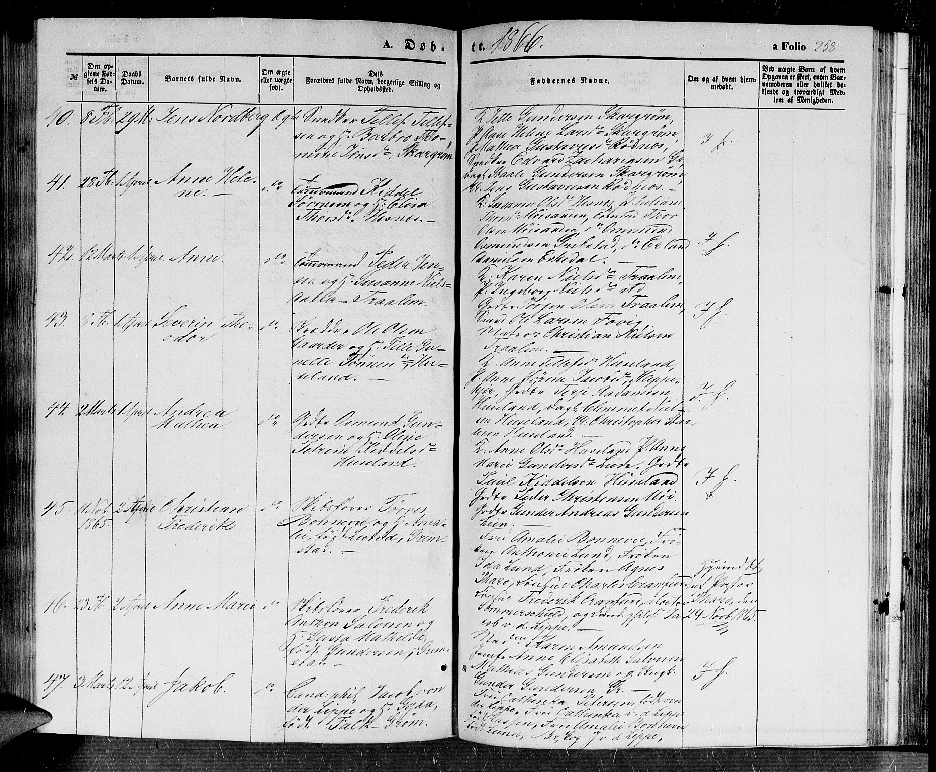 Fjære sokneprestkontor, SAK/1111-0011/F/Fb/L0008: Parish register (copy) no. B 8, 1854-1867, p. 258