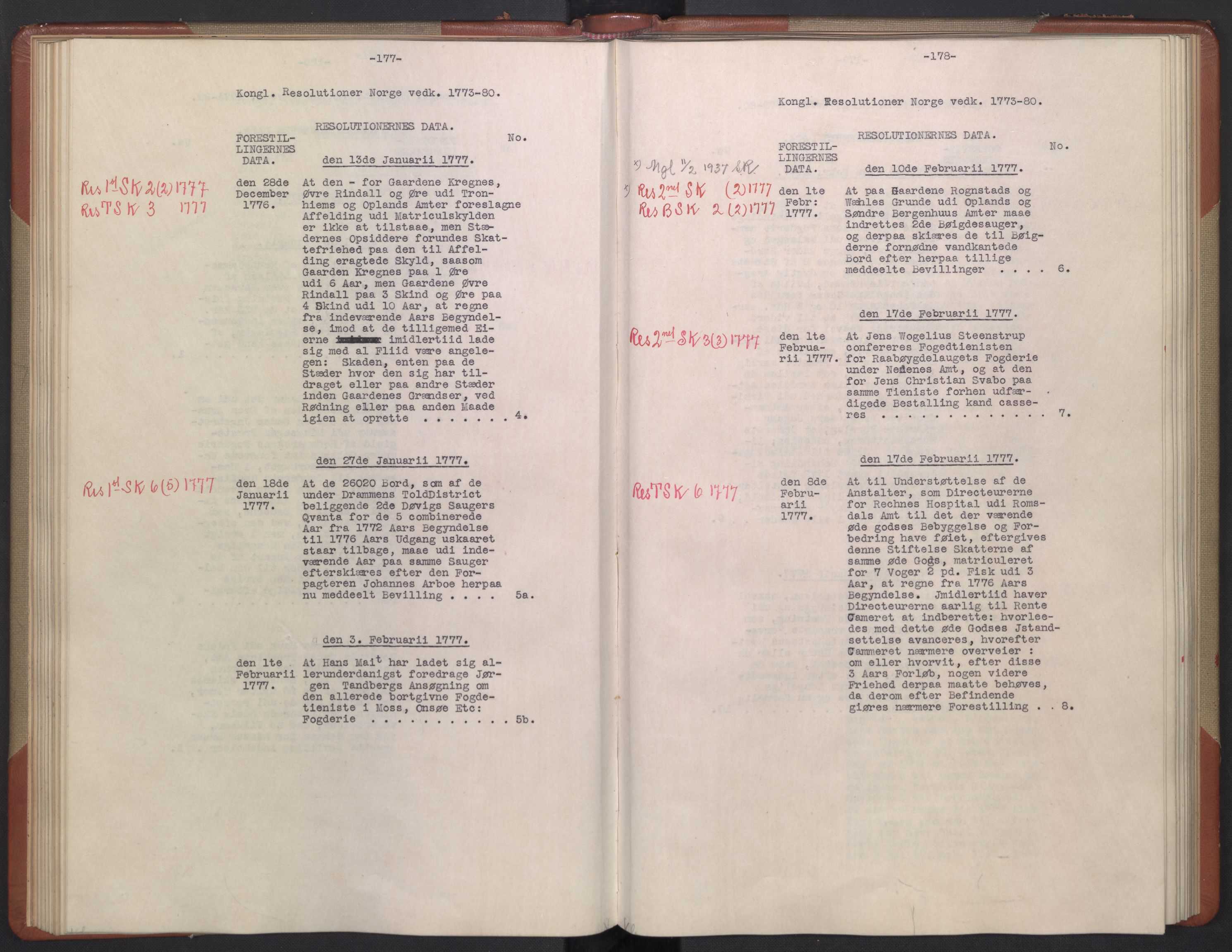 Avskriftsamlingen, AV/RA-EA-4022/F/Fb/L0122: Registratur over norske Relasjons- og resolusjonsprotokoller, 1773-1780, p. 47