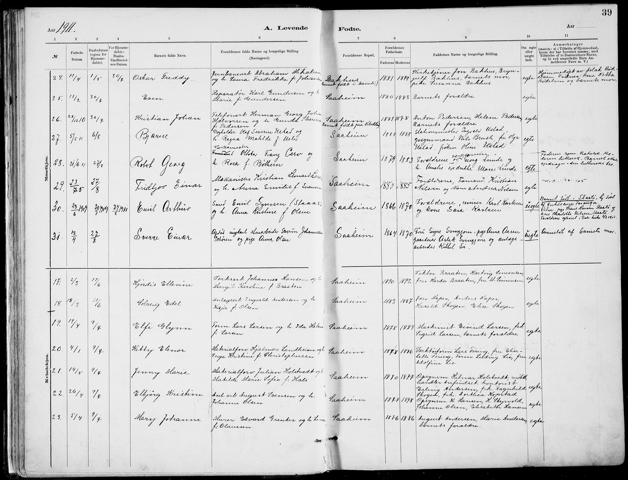 Rjukan kirkebøker, SAKO/A-294/F/Fa/L0001: Parish register (official) no. 1, 1878-1912, p. 39