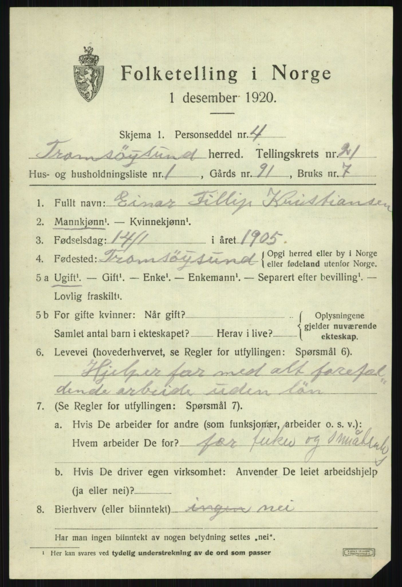 SATØ, 1920 census for Tromsøysund, 1920, p. 10938