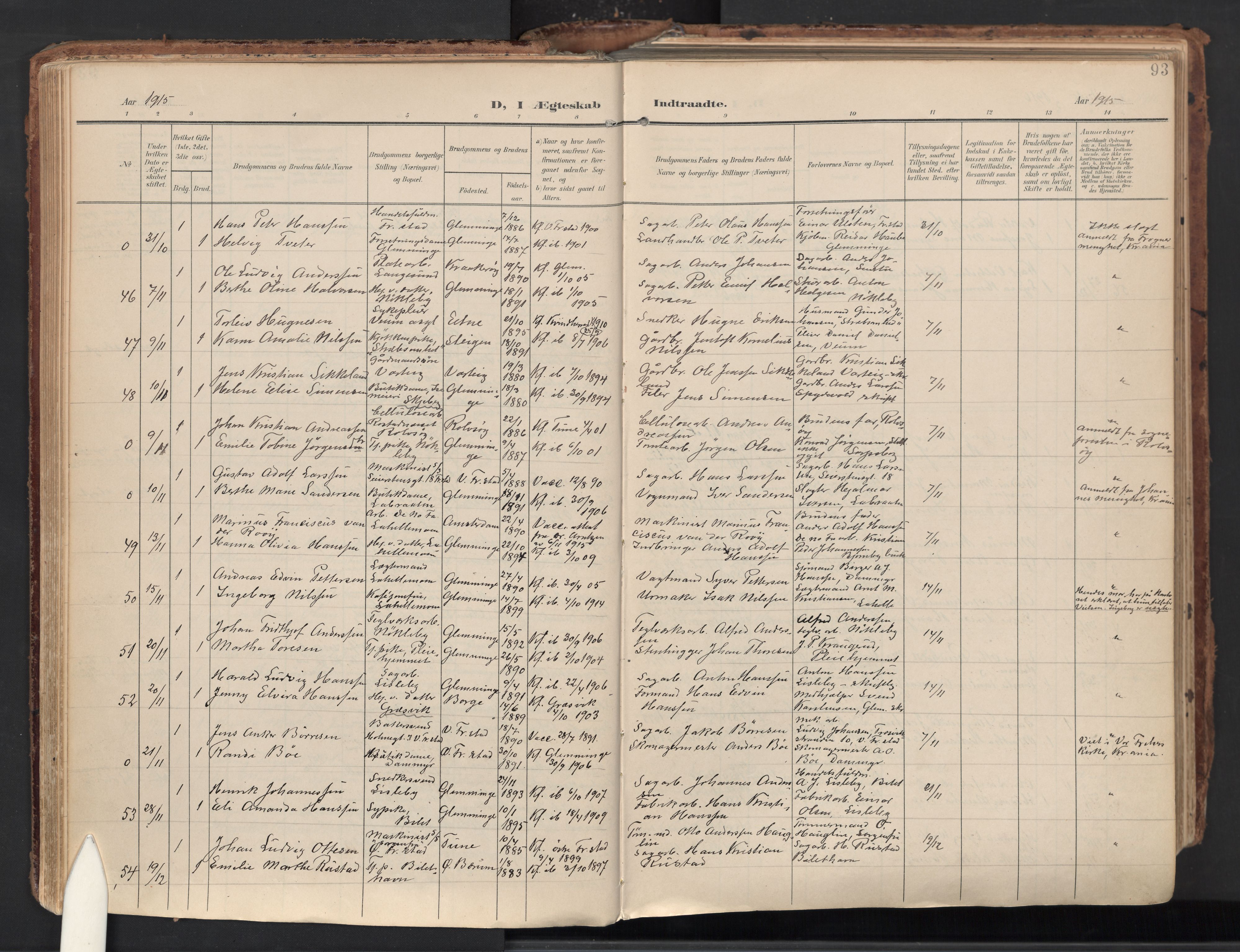 Glemmen prestekontor Kirkebøker, AV/SAO-A-10908/F/Fa/L0016: Parish register (official) no. 16, 1903-1937, p. 93