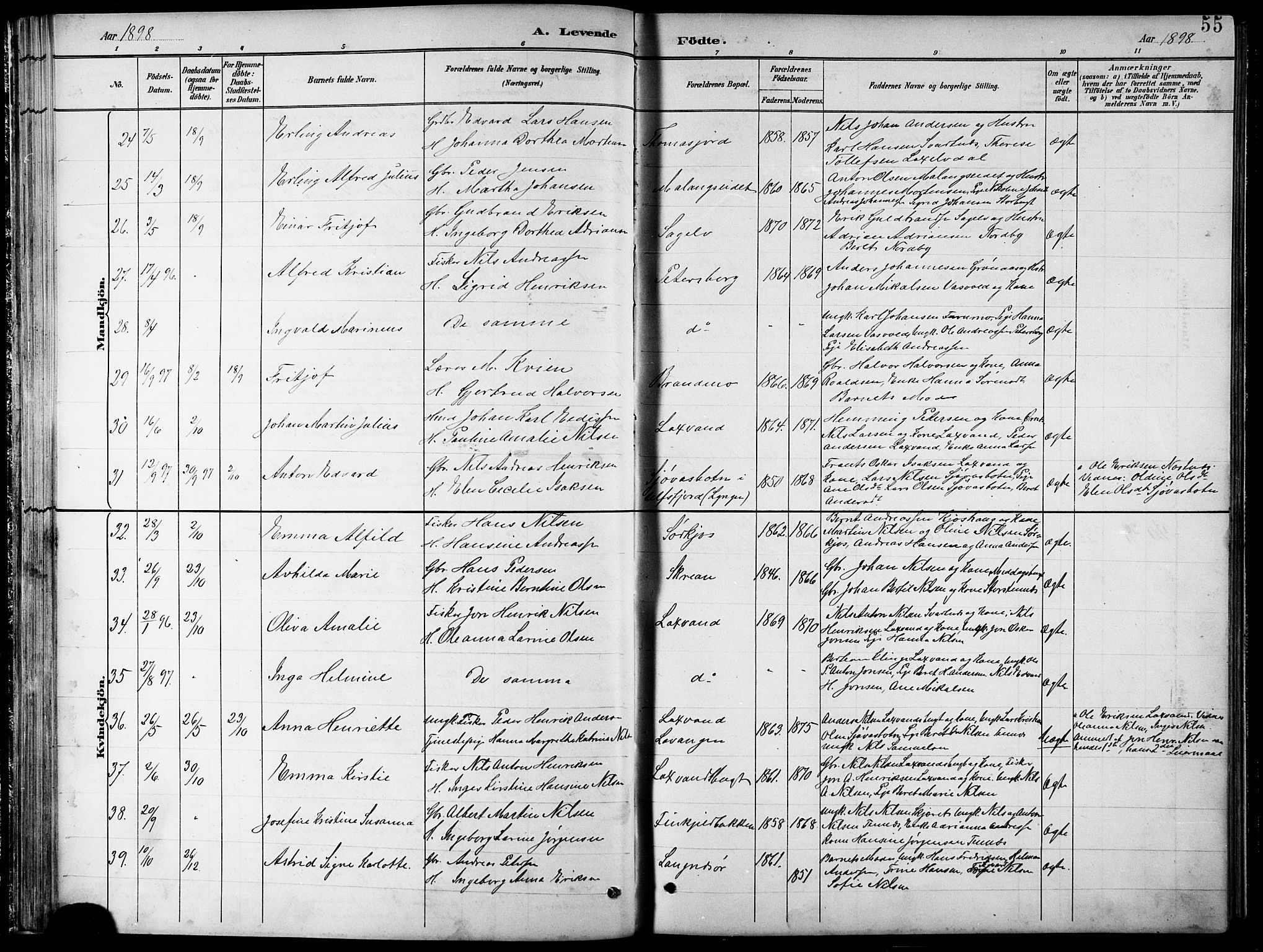 Balsfjord sokneprestembete, AV/SATØ-S-1303/G/Gab/L0008klokker: Parish register (copy) no. 8, 1890-1906, p. 55