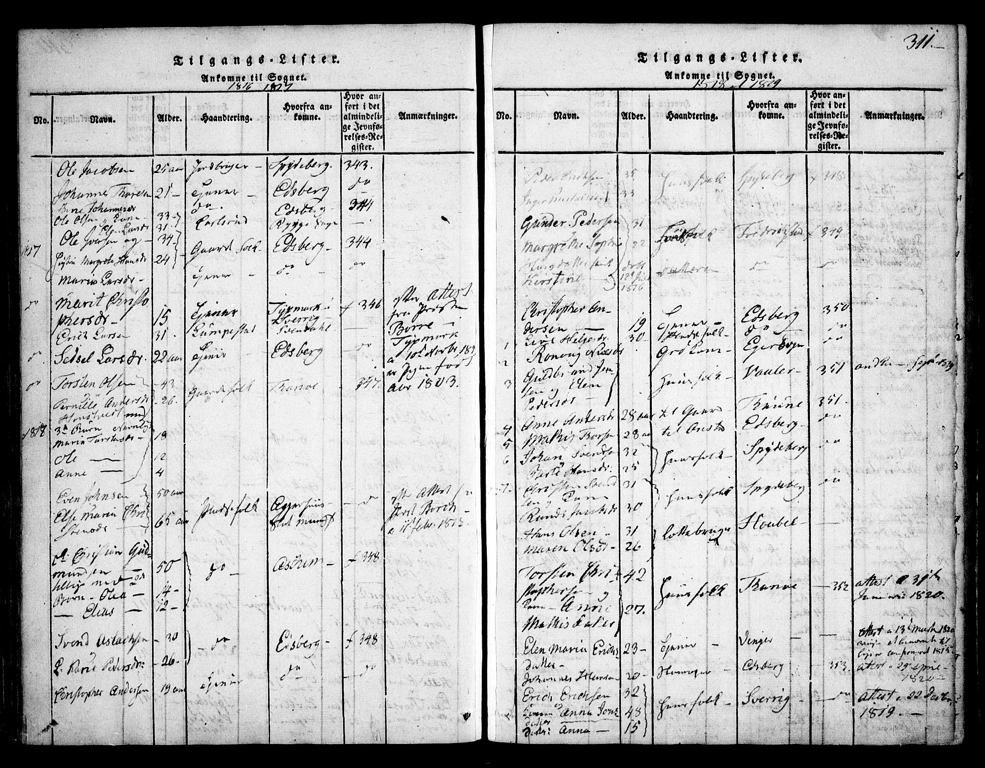 Skiptvet prestekontor Kirkebøker, AV/SAO-A-20009/F/Fa/L0005: Parish register (official) no. 5, 1814-1838, p. 311