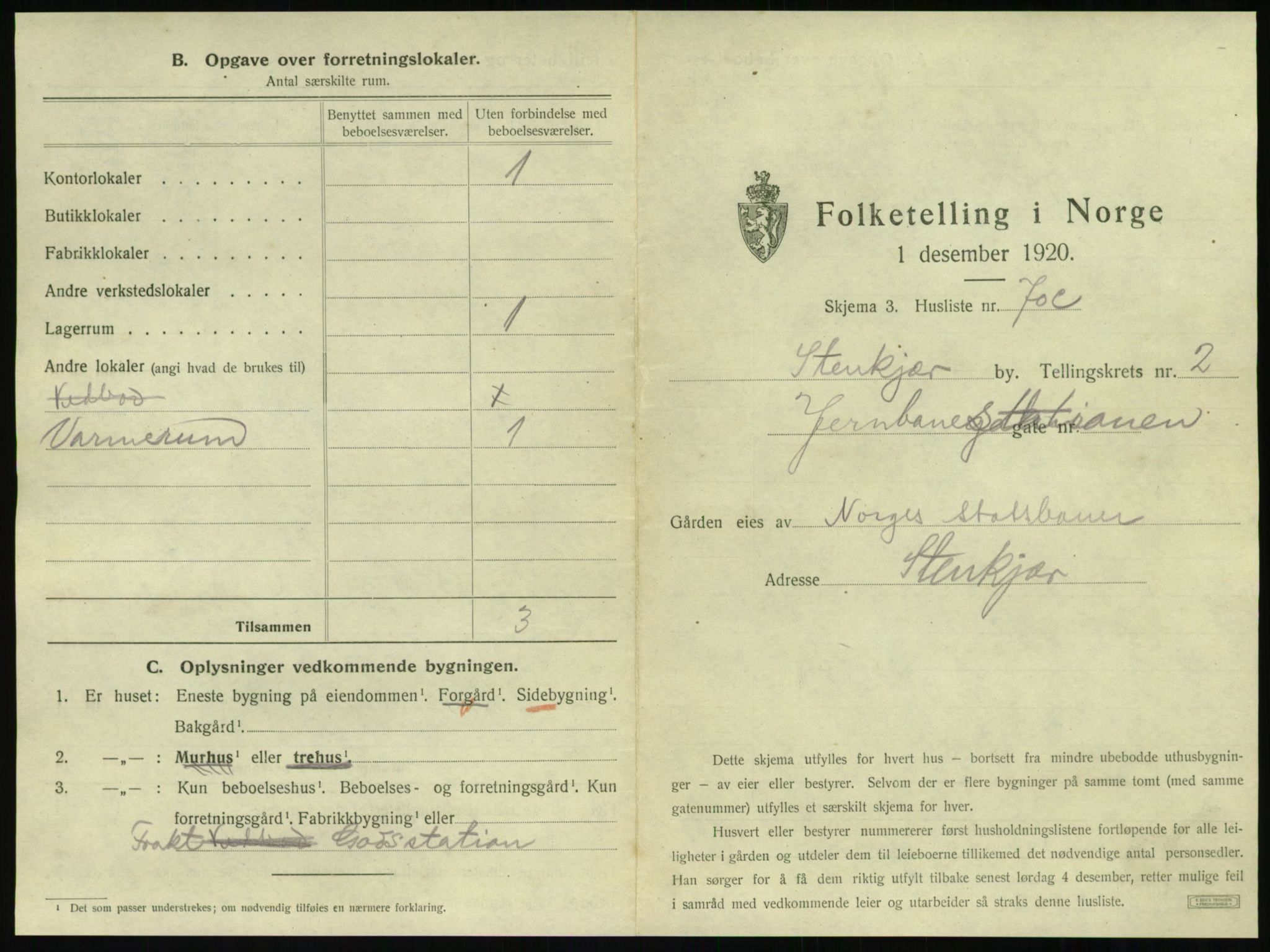 SAT, 1920 census for Steinkjer, 1920, p. 408