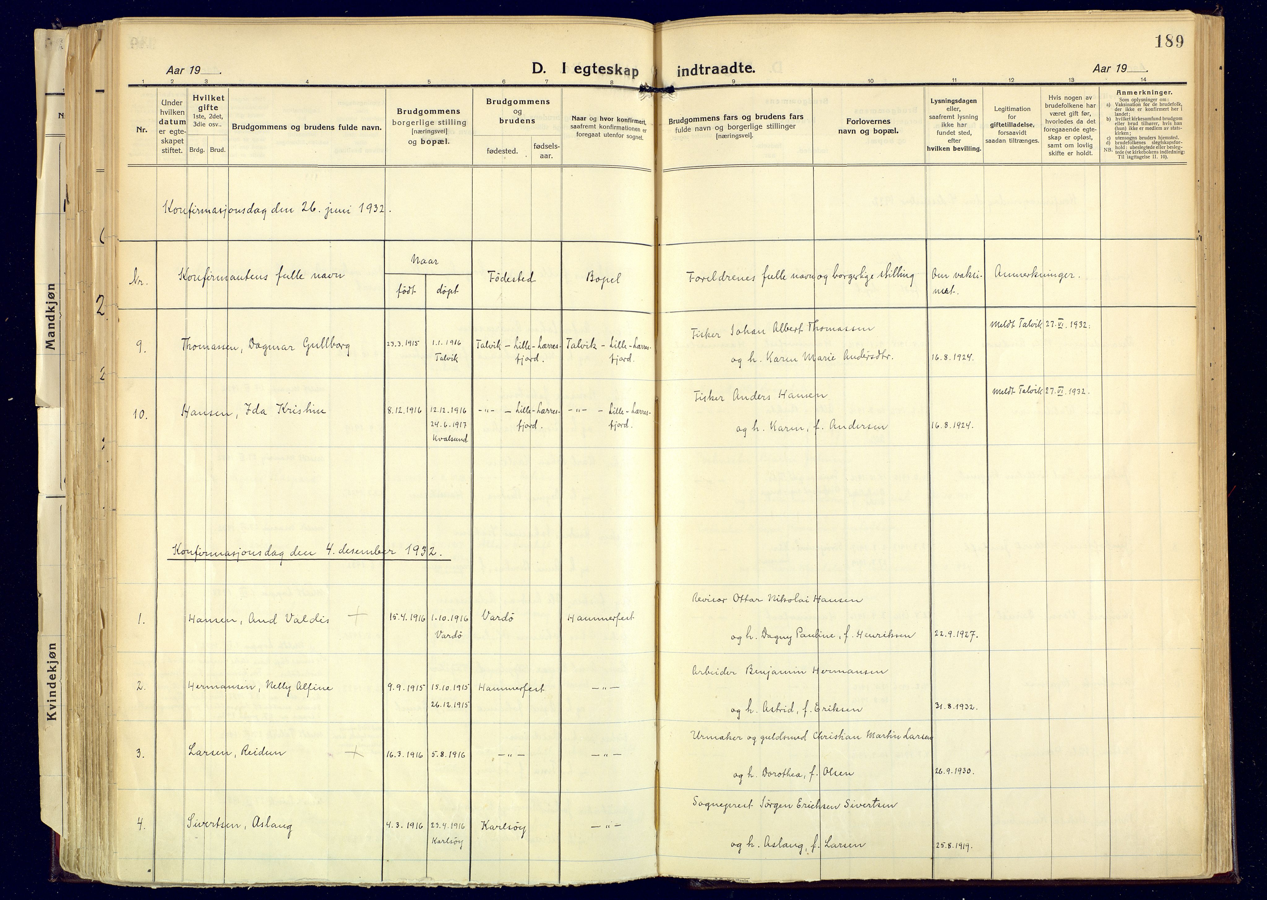 Hammerfest sokneprestkontor, SATØ/S-1347: Parish register (official) no. 17, 1923-1933, p. 189