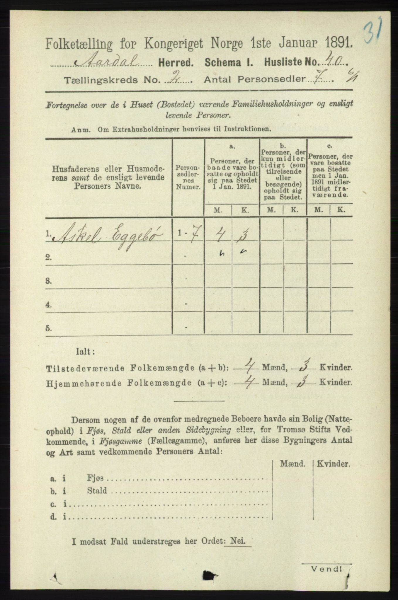 RA, 1891 census for 1131 Årdal, 1891, p. 568