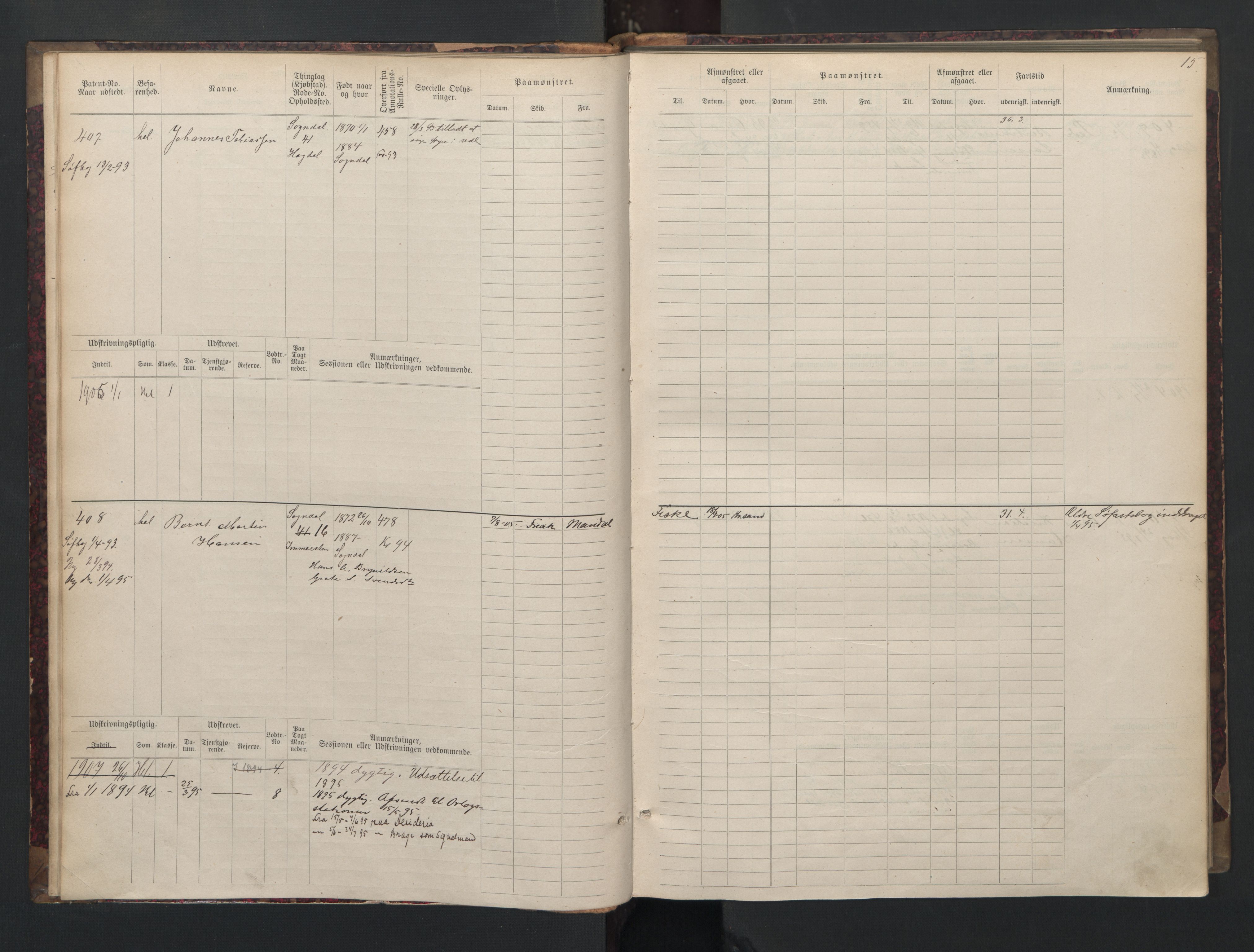 Sogndal mønstringskrets, SAK/2031-0020/F/Fb/L0002: Hovedrulle nr. 383-511, P-3, 1889-1948, p. 16