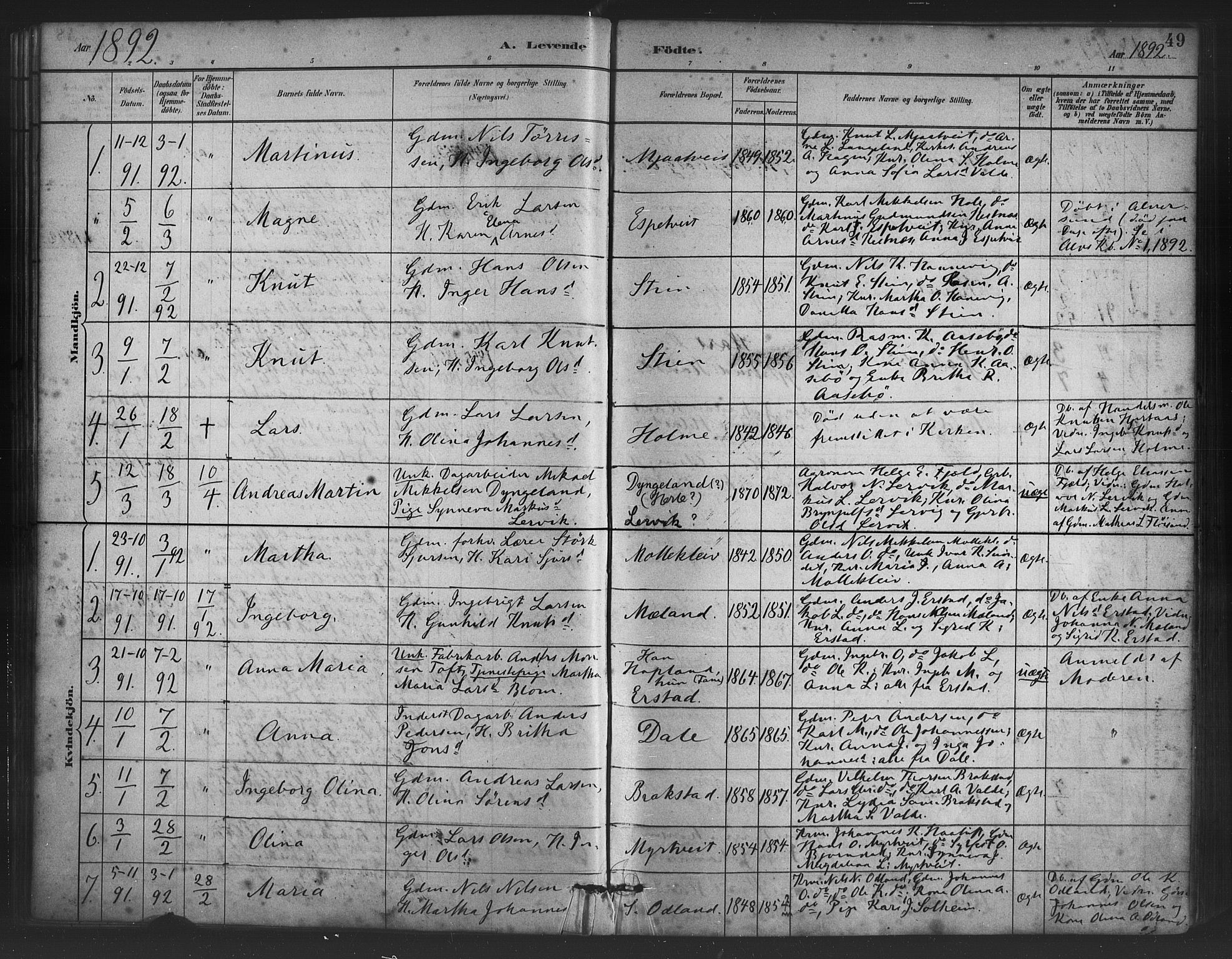 Alversund Sokneprestembete, AV/SAB-A-73901/H/Ha/Haa/Haac/L0001: Parish register (official) no. C 1, 1882-1900, p. 49