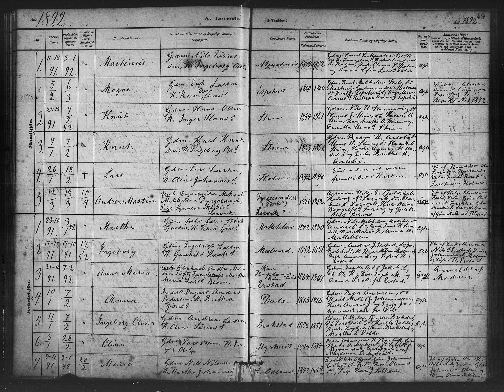 Alversund Sokneprestembete, SAB/A-73901/H/Ha/Haa/Haac/L0001: Parish register (official) no. C 1, 1882-1900, p. 49