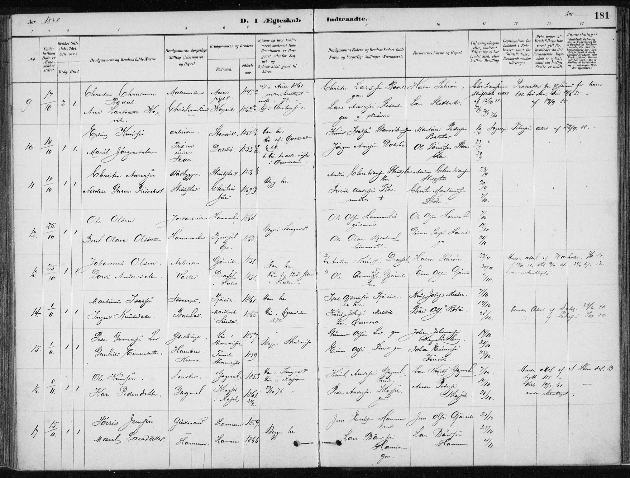 Ministerialprotokoller, klokkerbøker og fødselsregistre - Møre og Romsdal, SAT/A-1454/586/L0987: Parish register (official) no. 586A13, 1879-1892, p. 181