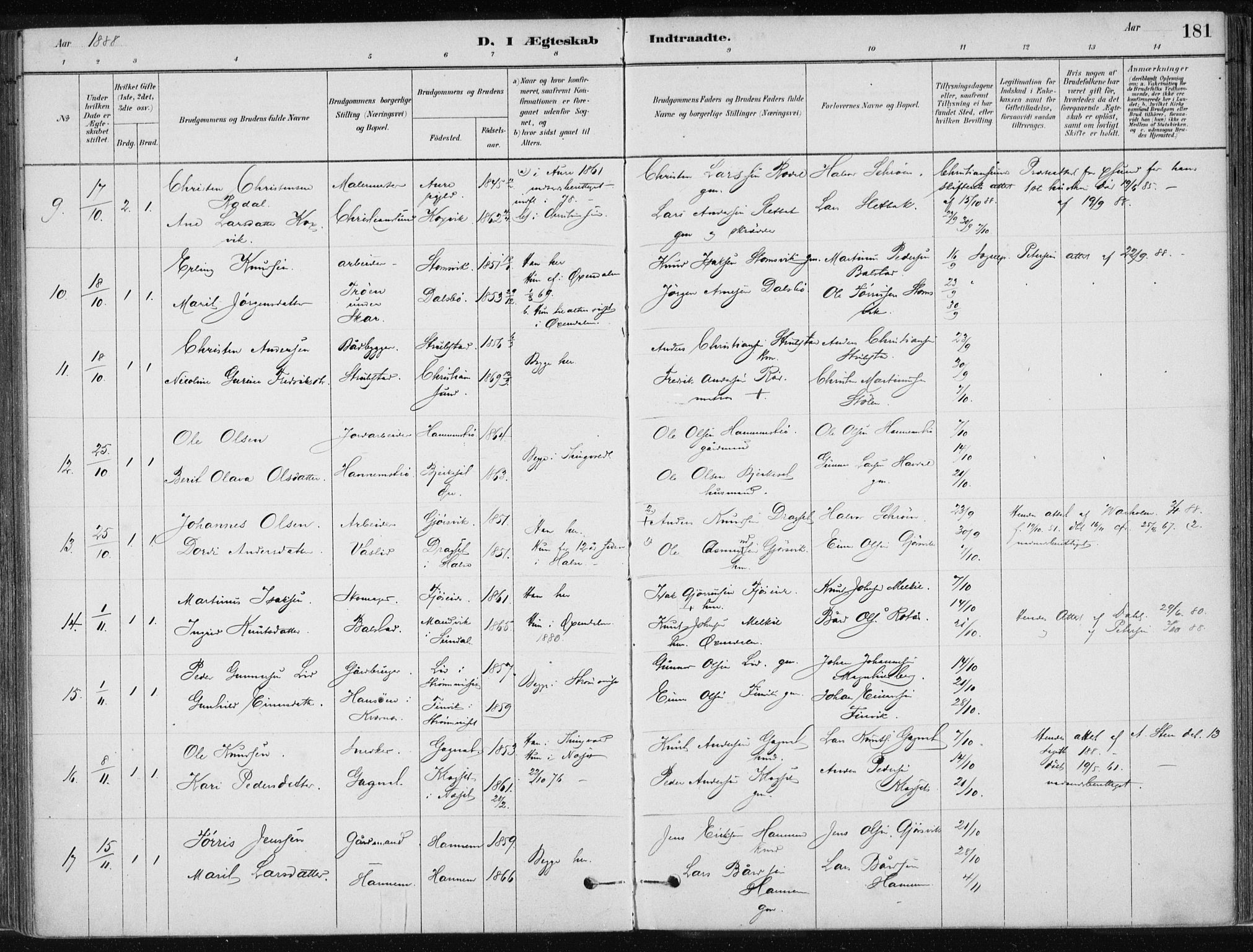 Ministerialprotokoller, klokkerbøker og fødselsregistre - Møre og Romsdal, AV/SAT-A-1454/586/L0987: Parish register (official) no. 586A13, 1879-1892, p. 181