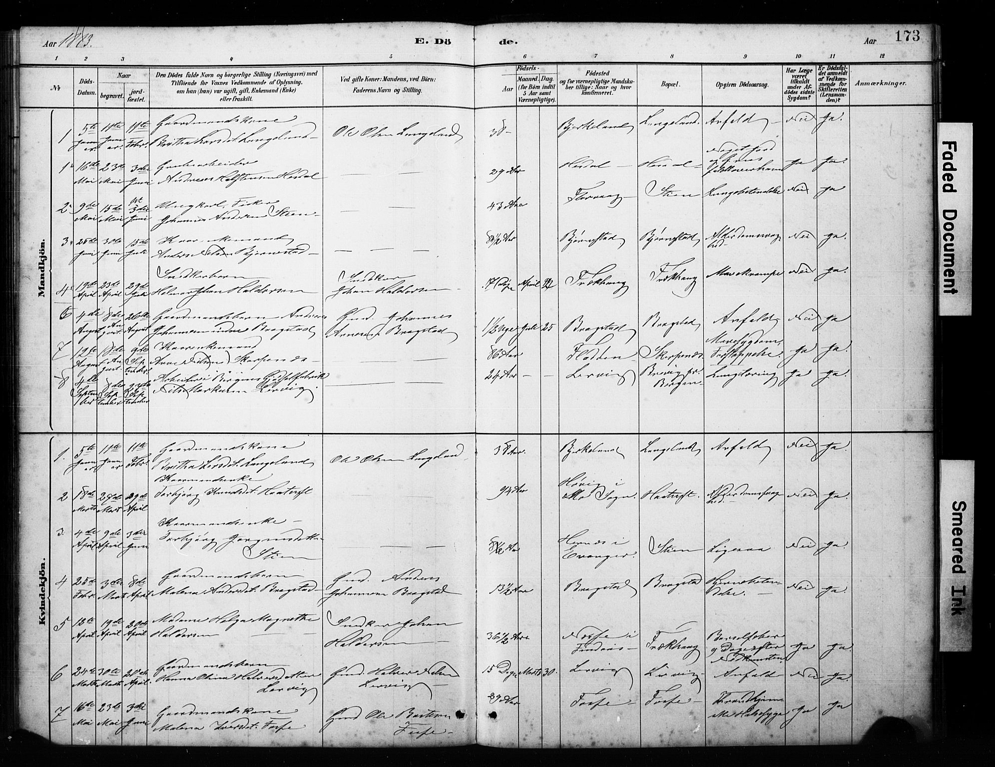 Alversund Sokneprestembete, SAB/A-73901/H/Ha/Hab: Parish register (copy) no. C 3, 1881-1894, p. 173