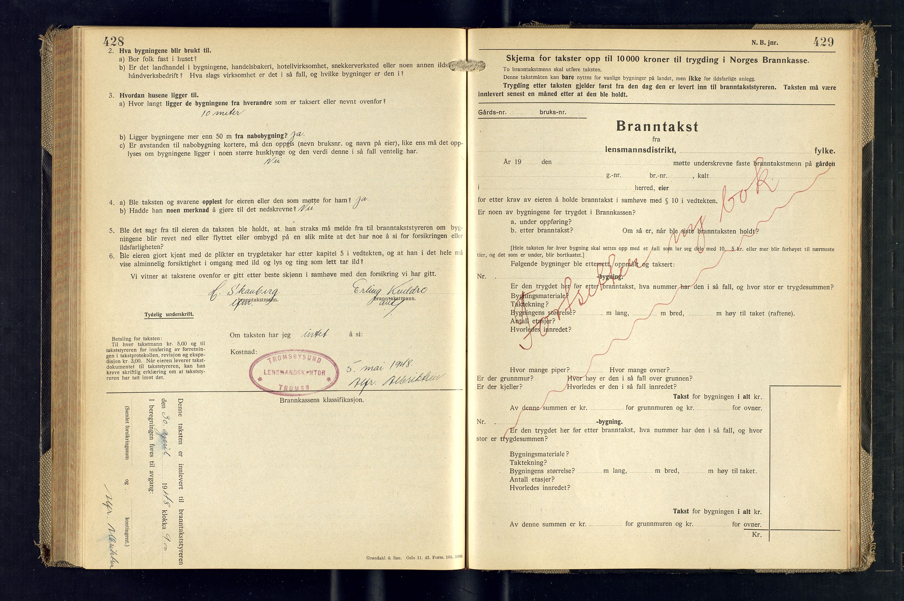 Tromsøysund lensmannskontor, SATØ/SATØ-12/F/Fs/Fsb/L0759: Branntakstprotokoll (S). Med register, 1945-1948, p. 428-429