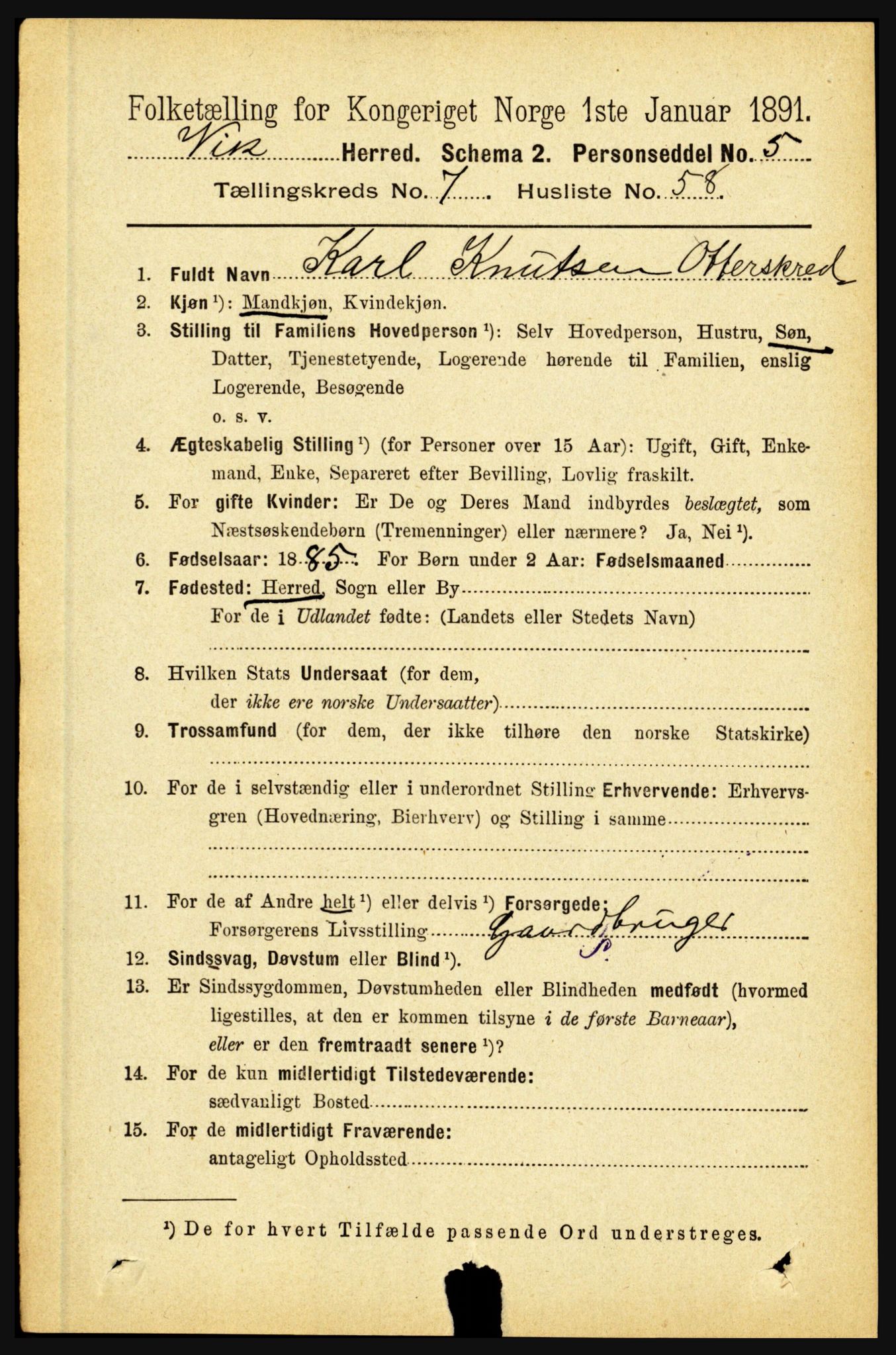 RA, 1891 census for 1417 Vik, 1891, p. 3509