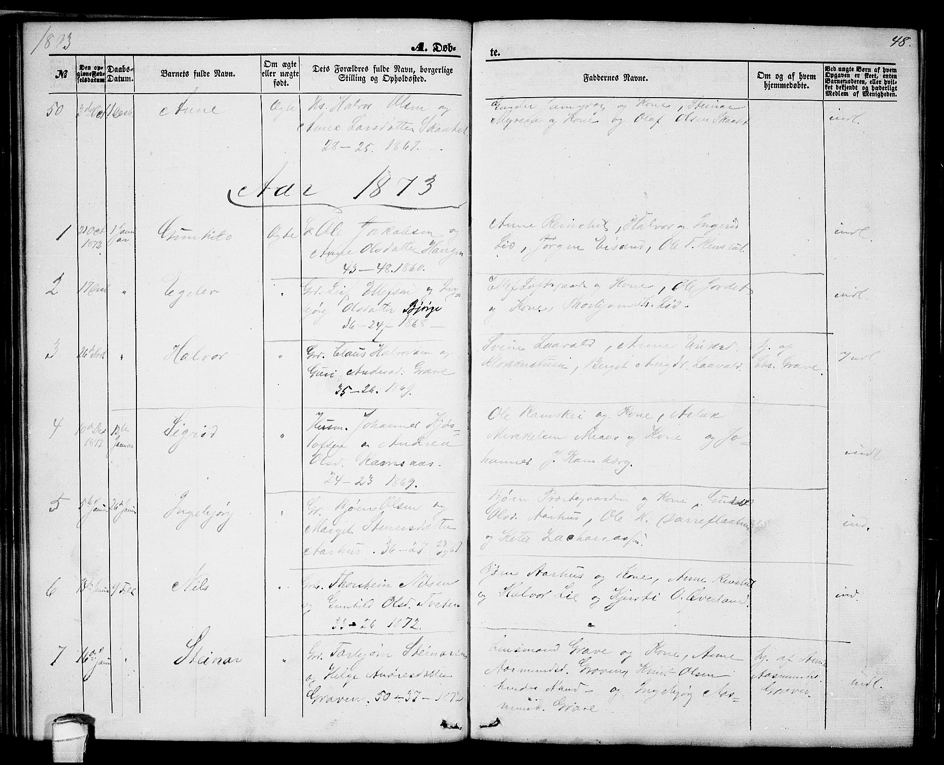Seljord kirkebøker, SAKO/A-20/G/Ga/L0003: Parish register (copy) no. I 3, 1866-1873, p. 48