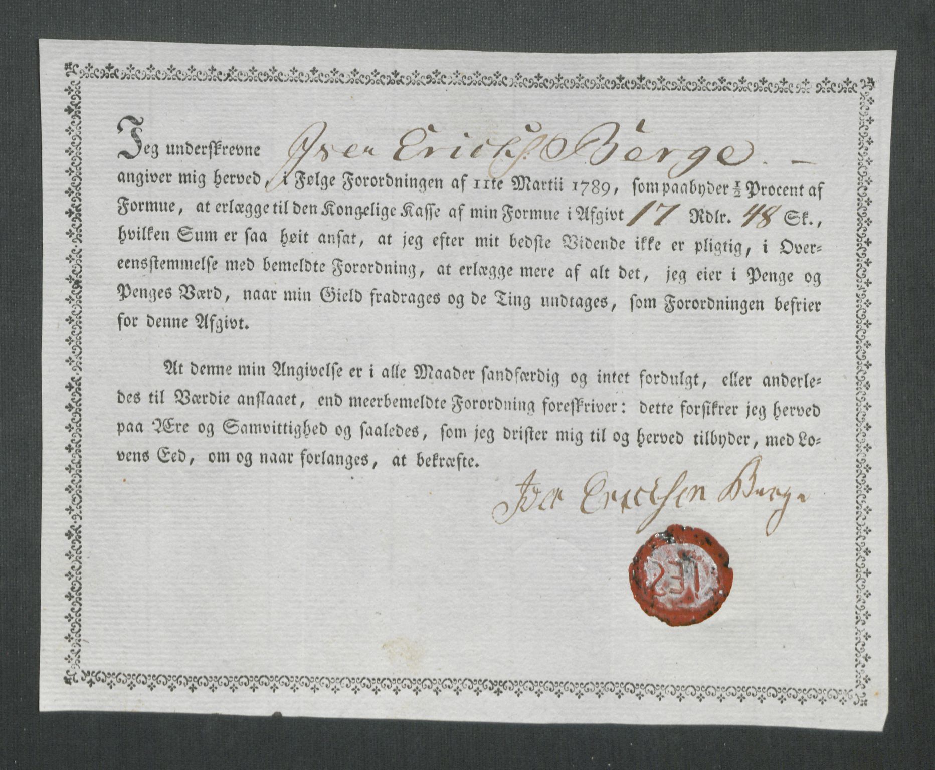 Rentekammeret inntil 1814, Reviderte regnskaper, Mindre regnskaper, AV/RA-EA-4068/Rf/Rfe/L0058: Ytre og Indre Sogn fogderi, 1789, p. 190