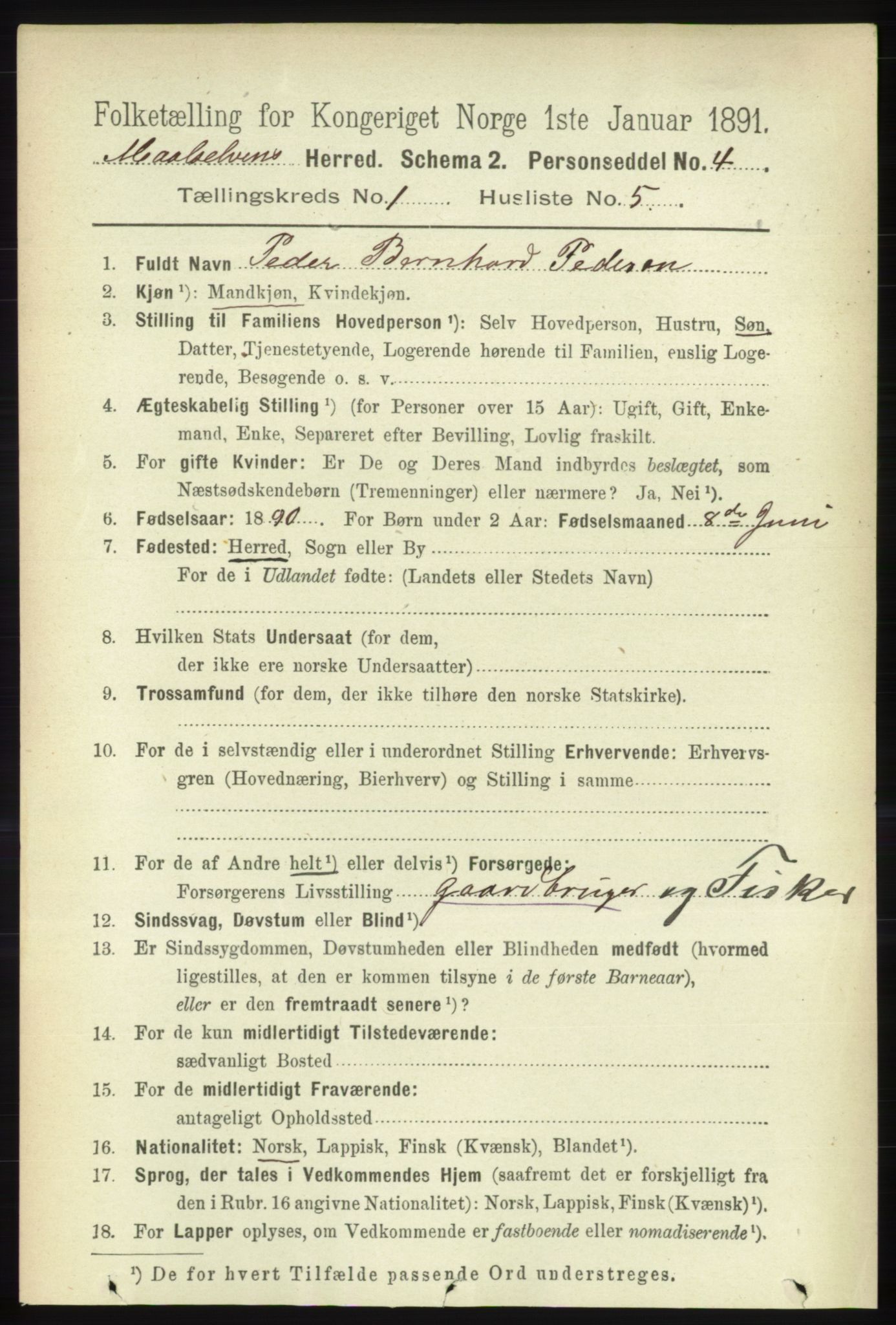 RA, 1891 census for 1924 Målselv, 1891, p. 93