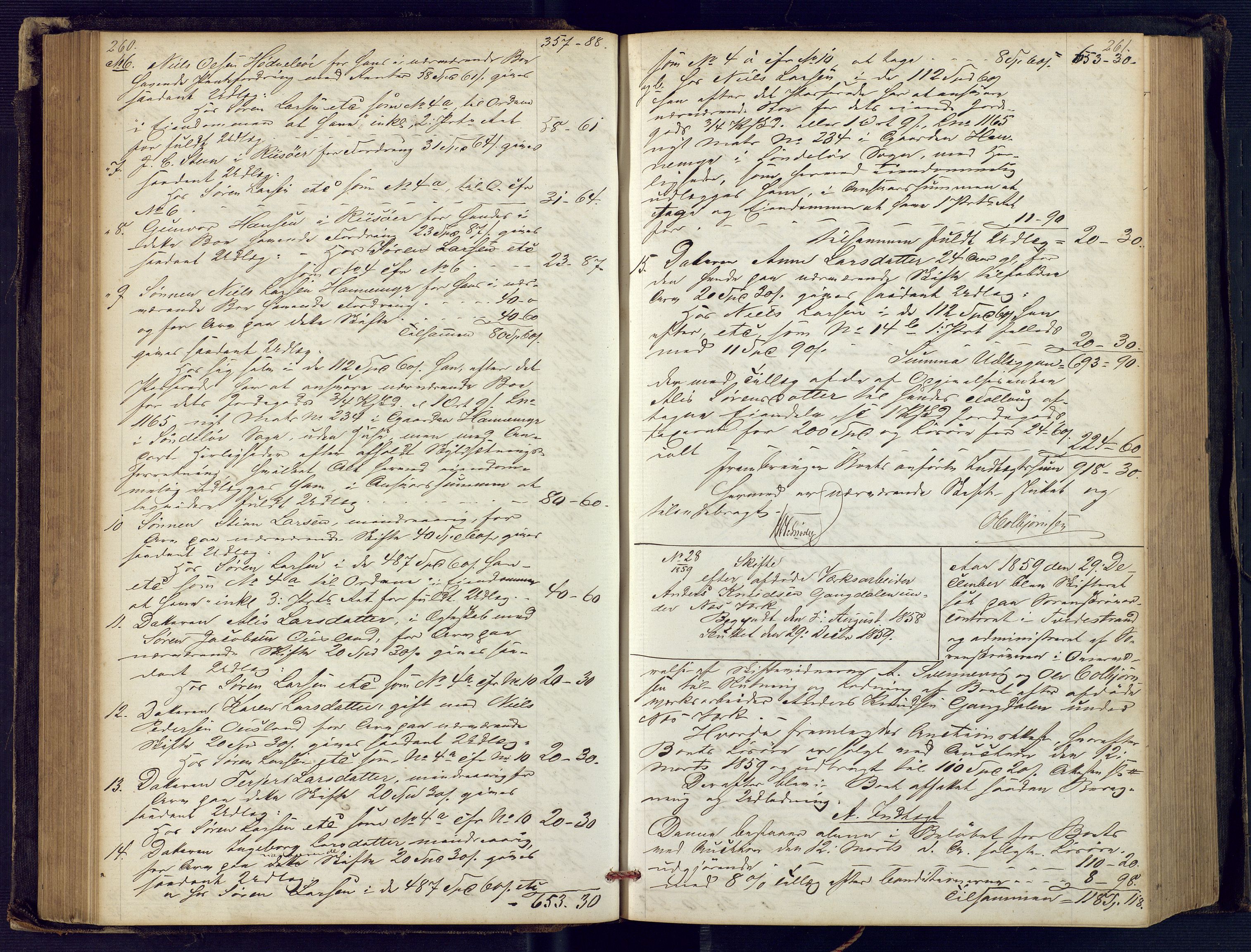 Holt sorenskriveri, SAK/1221-0002/H/Hc/L0029: Skifteutlodningsprotokoll nr. 4 med løst register, 1857-1862, p. 260-261