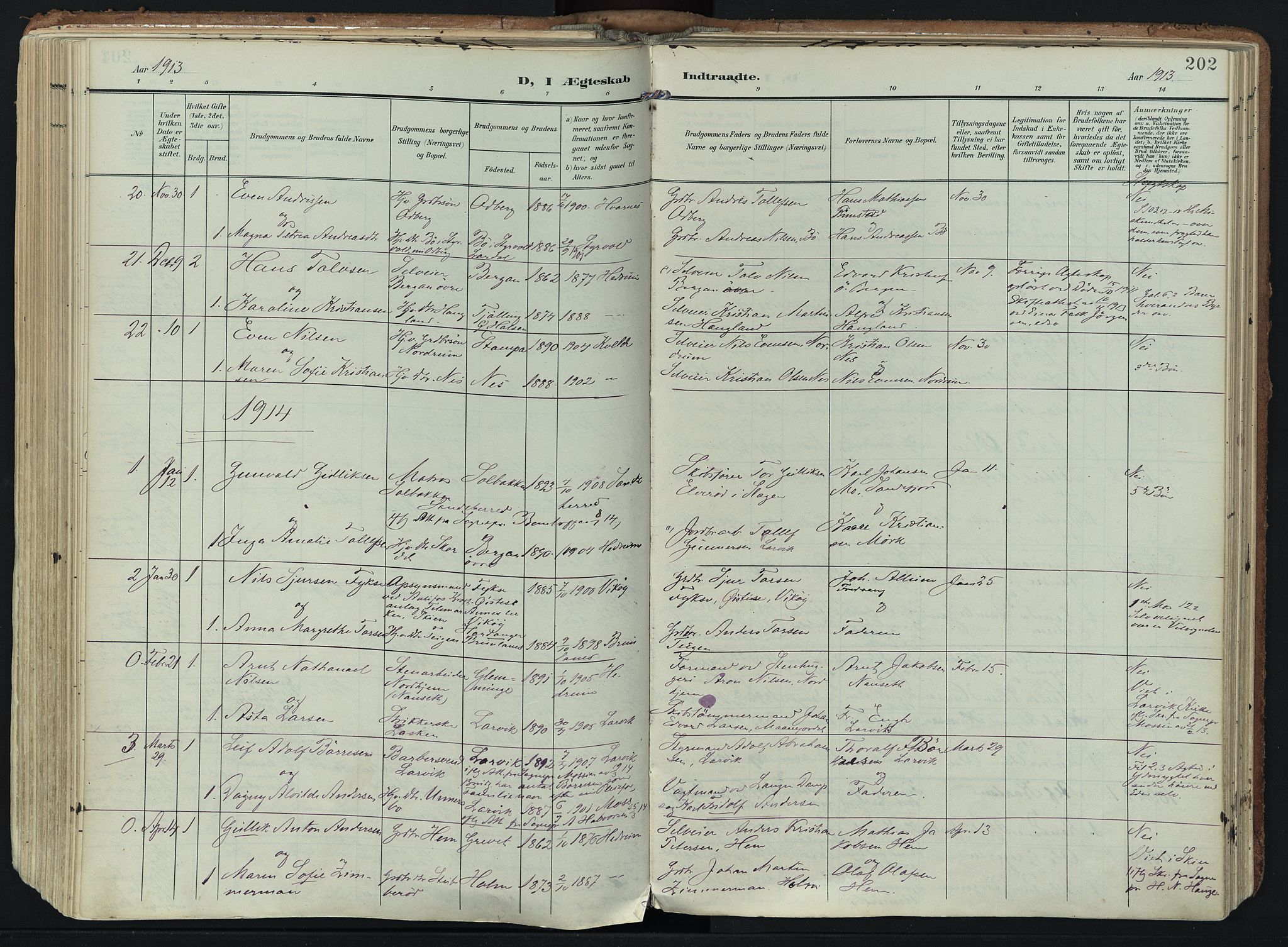 Hedrum kirkebøker, SAKO/A-344/F/Fa/L0010: Parish register (official) no. I 10, 1904-1918, p. 202