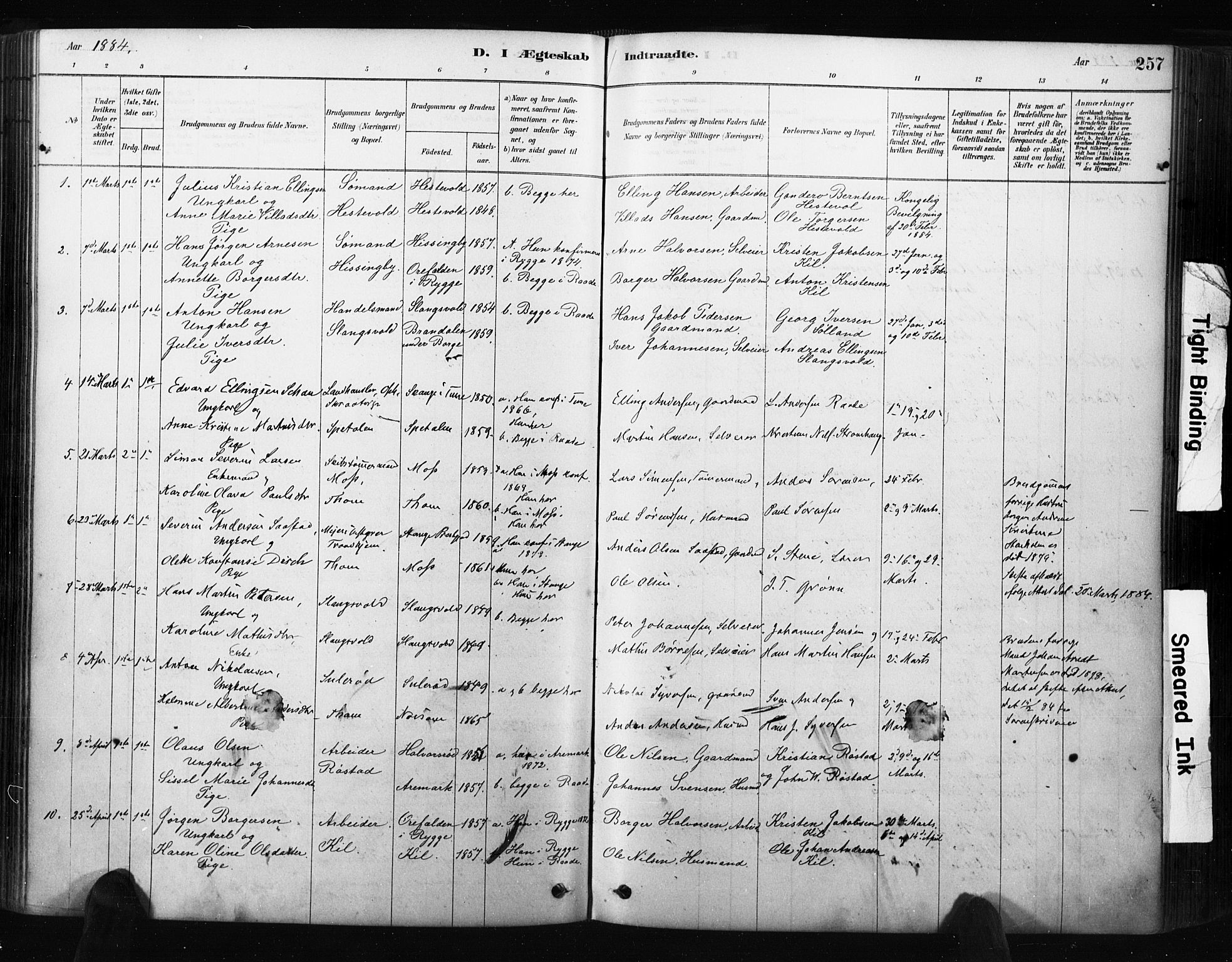 Råde prestekontor kirkebøker, AV/SAO-A-2009/F/Fa/L0007: Parish register (official) no. 7, 1878-1902, p. 257