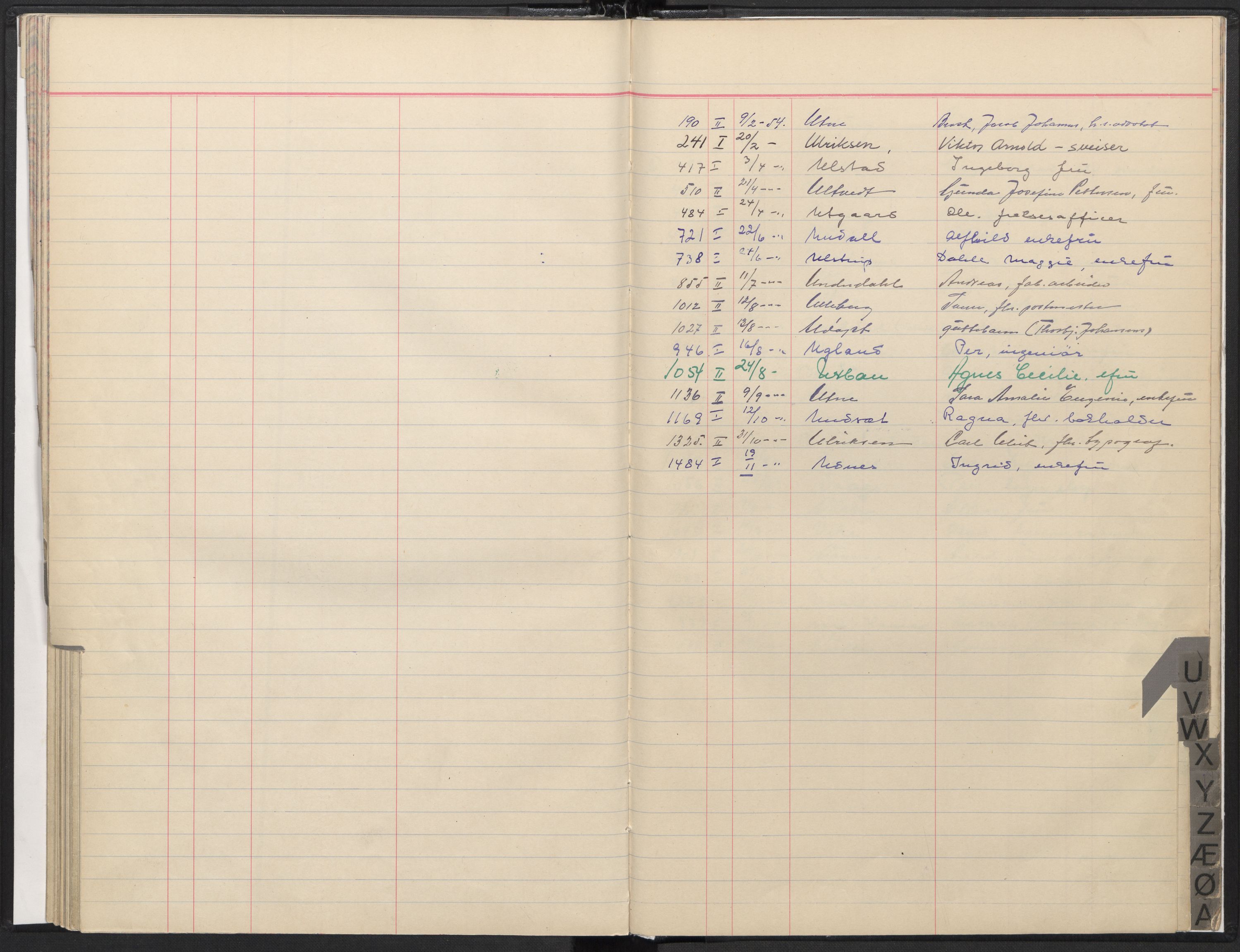 Oslo skifterett, SAO/A-10383/F/Fa/Faa/L0054: Register til dødsfallsprotokollene, 1954