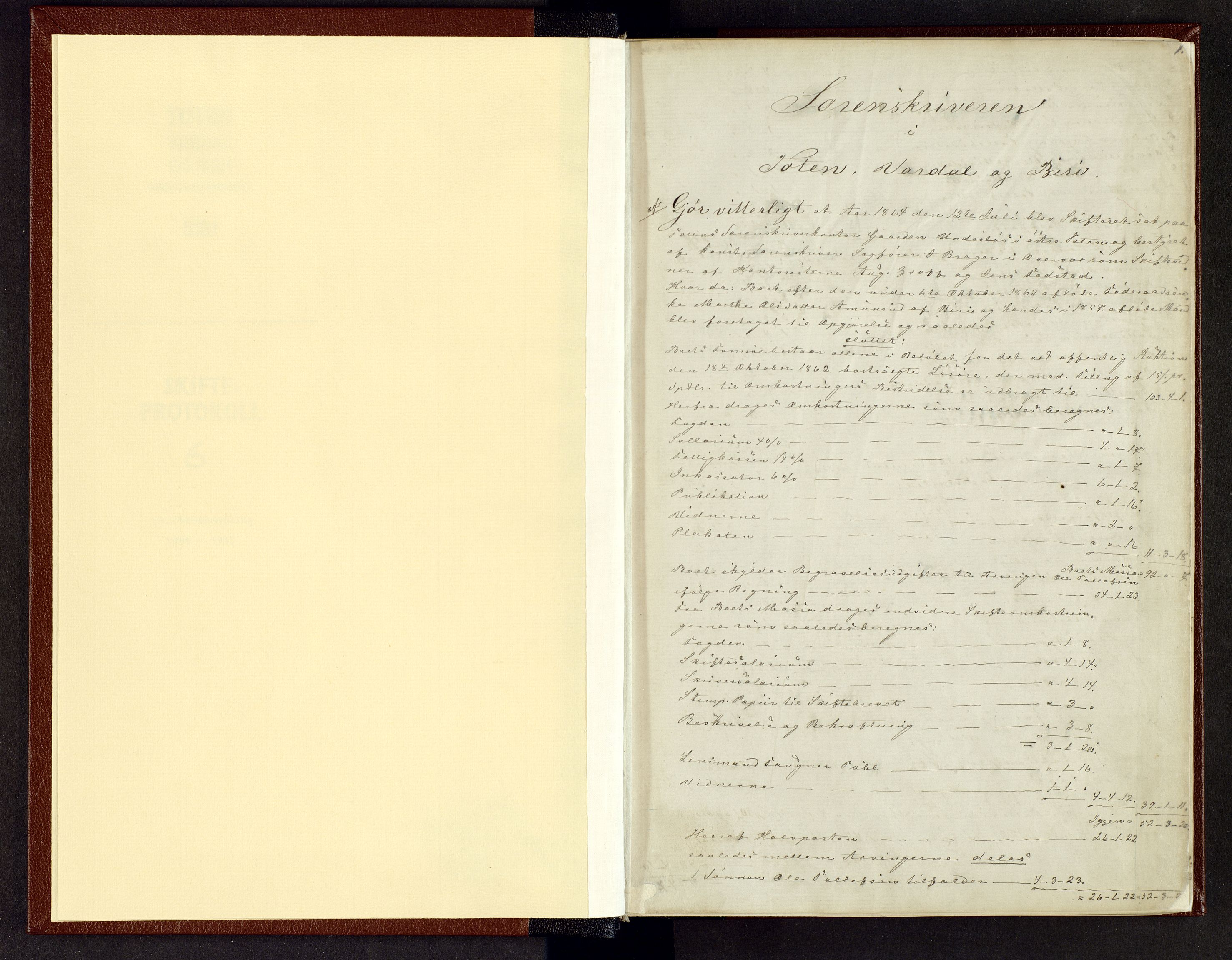 Toten tingrett, AV/SAH-TING-006/J/Jb/L0006: Skiftebehandlingsprotokoll - Biri, 1864-1903, p. 0b-1a