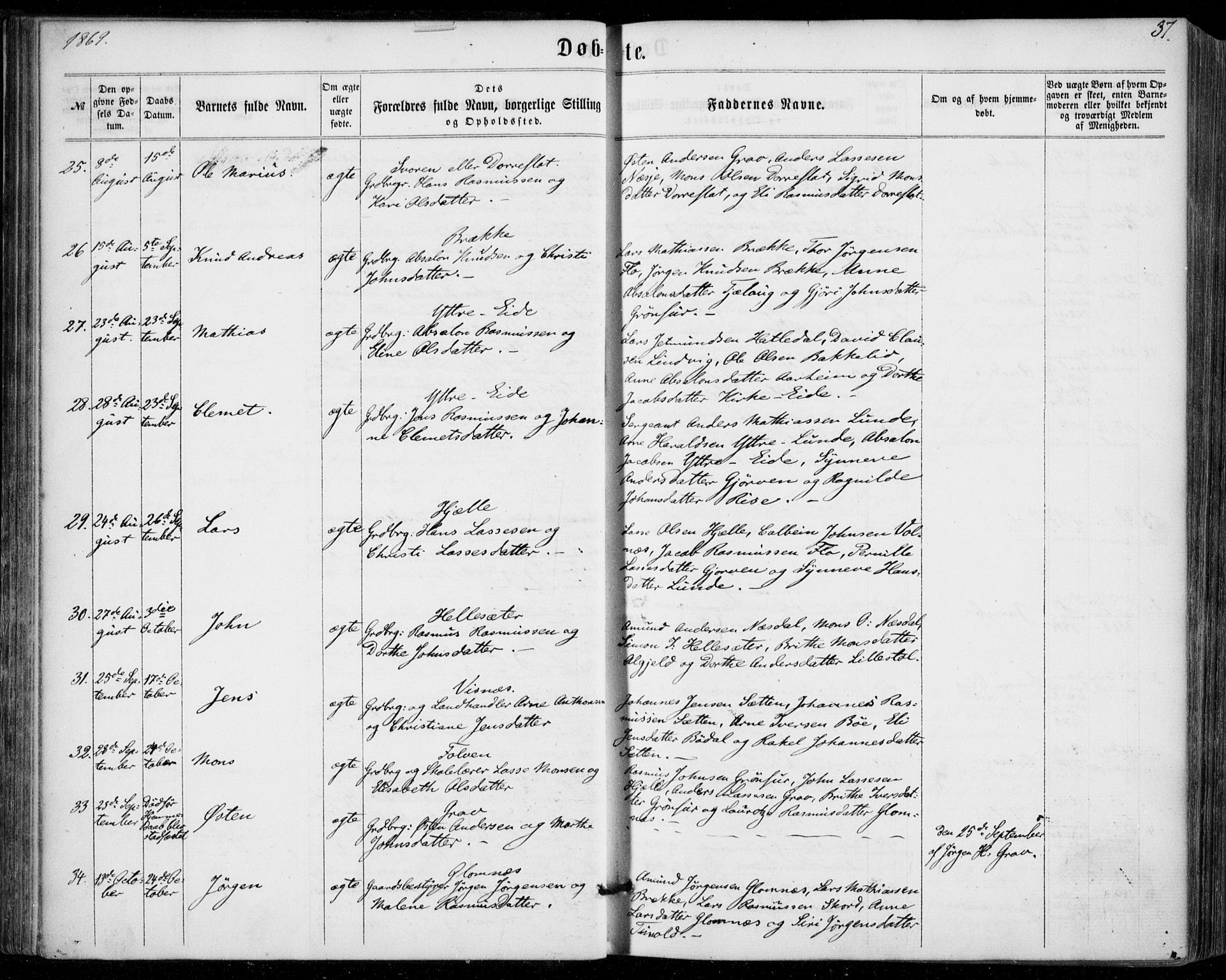 Stryn Sokneprestembete, SAB/A-82501: Parish register (official) no. A 3, 1862-1877, p. 37